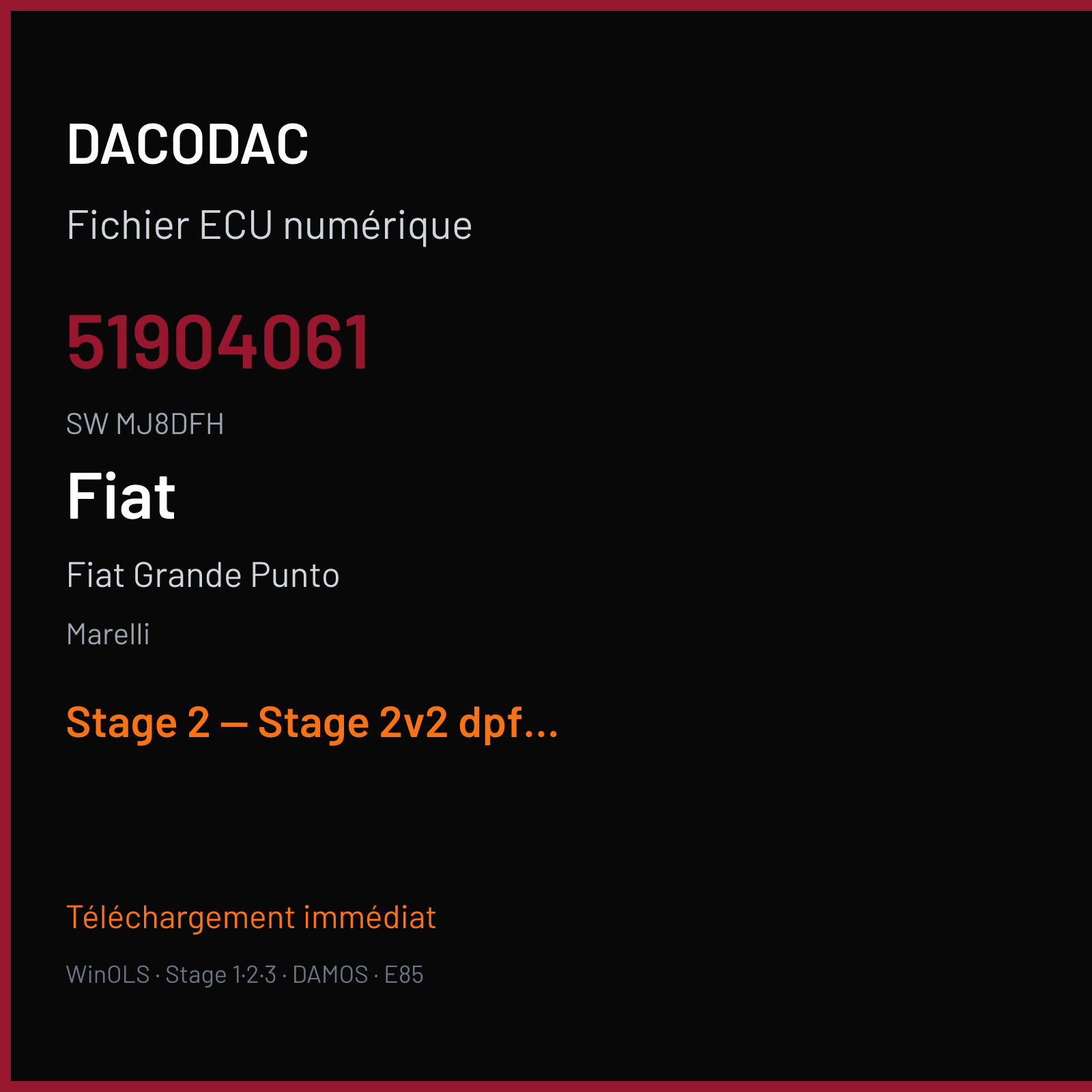 Fiat Grande Punto (2013) — Marelli — 51904061 · MJ8DFH — Stage 2 — Stage 2v2 dpf off