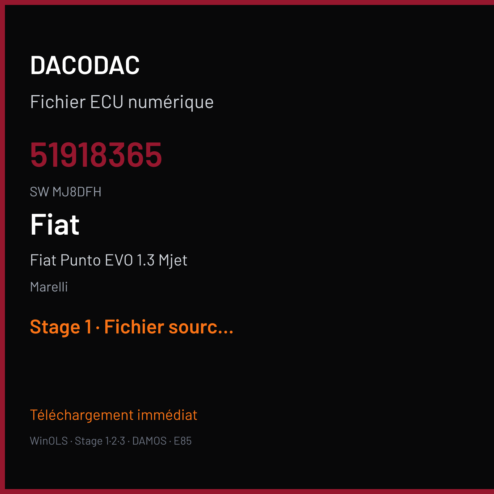Fiat Punto EVO 1.3 Mjet (2012) — Marelli — 51918365 · MJ8DFH — Stage 1