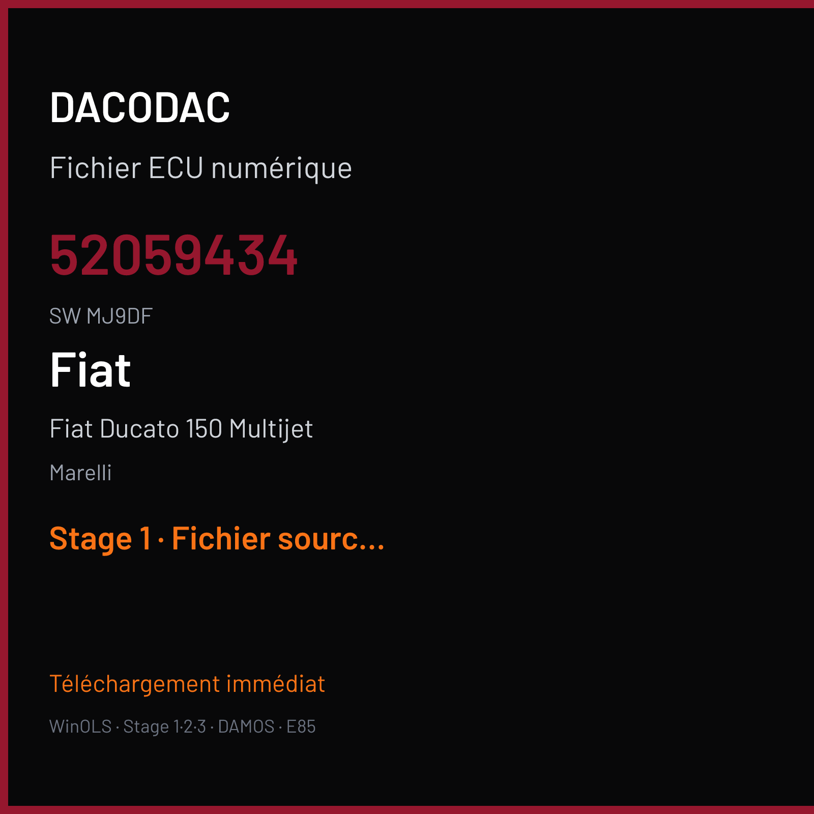 Fiat Ducato 150 Multijet 150 ch (2017) — Marelli — 52059434 · MJ9DF — Stage 1