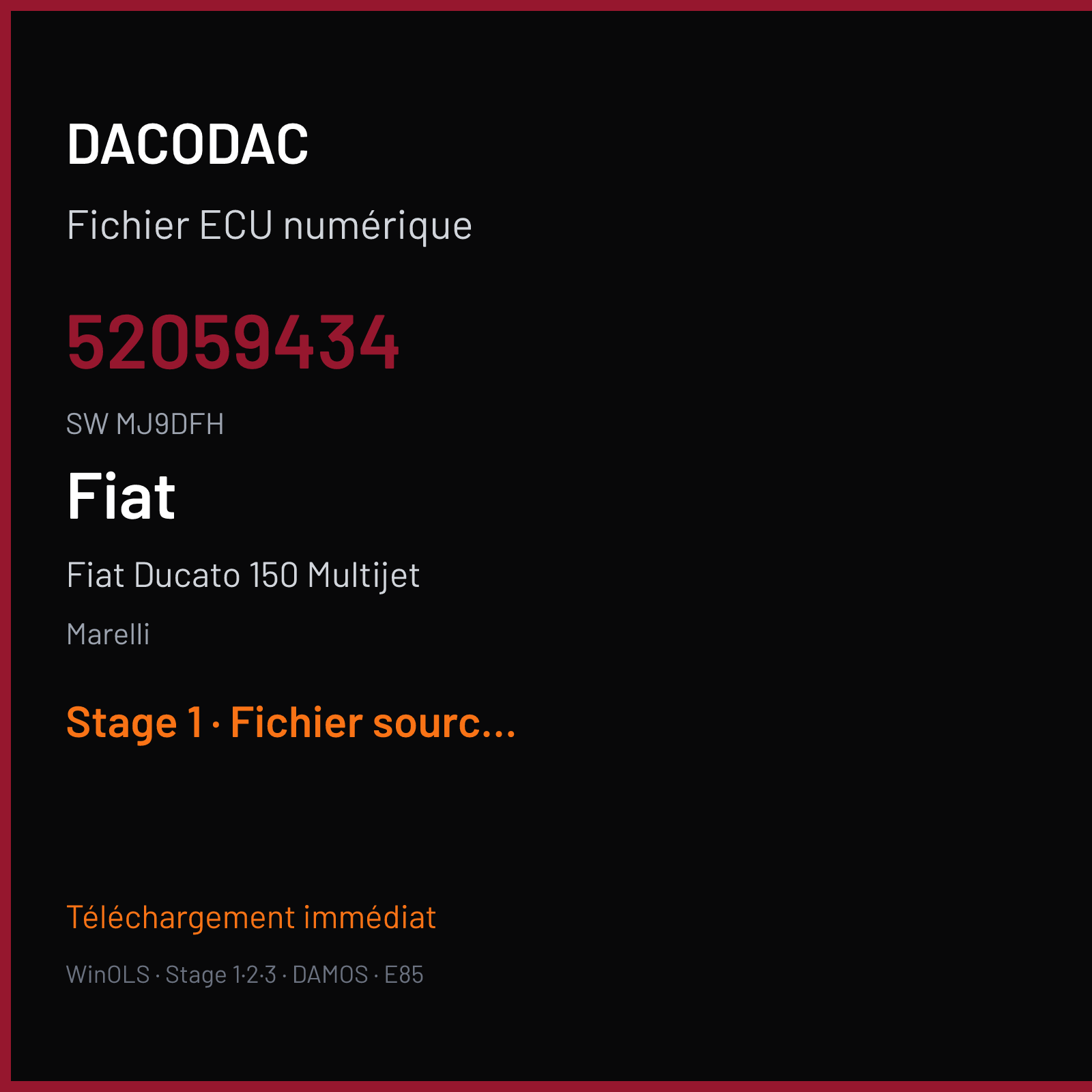 Fiat Ducato 150 Multijet 150 ch (2017) — Marelli — 52059434 · MJ9DFH — Stage 1
