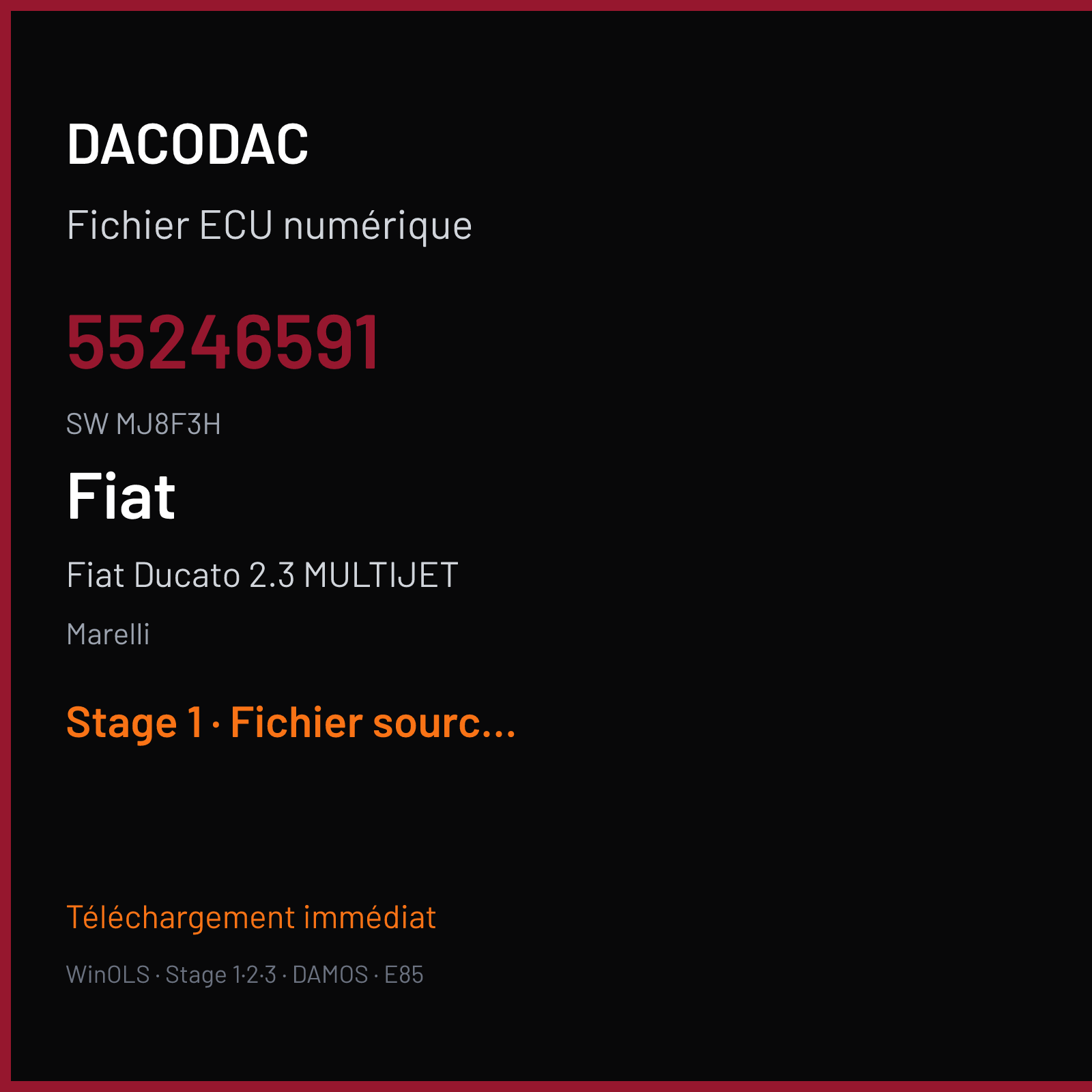 Fiat Ducato 2.3 MULTIJET (2013) — Marelli — 55246591 · MJ8F3H — Stage 1