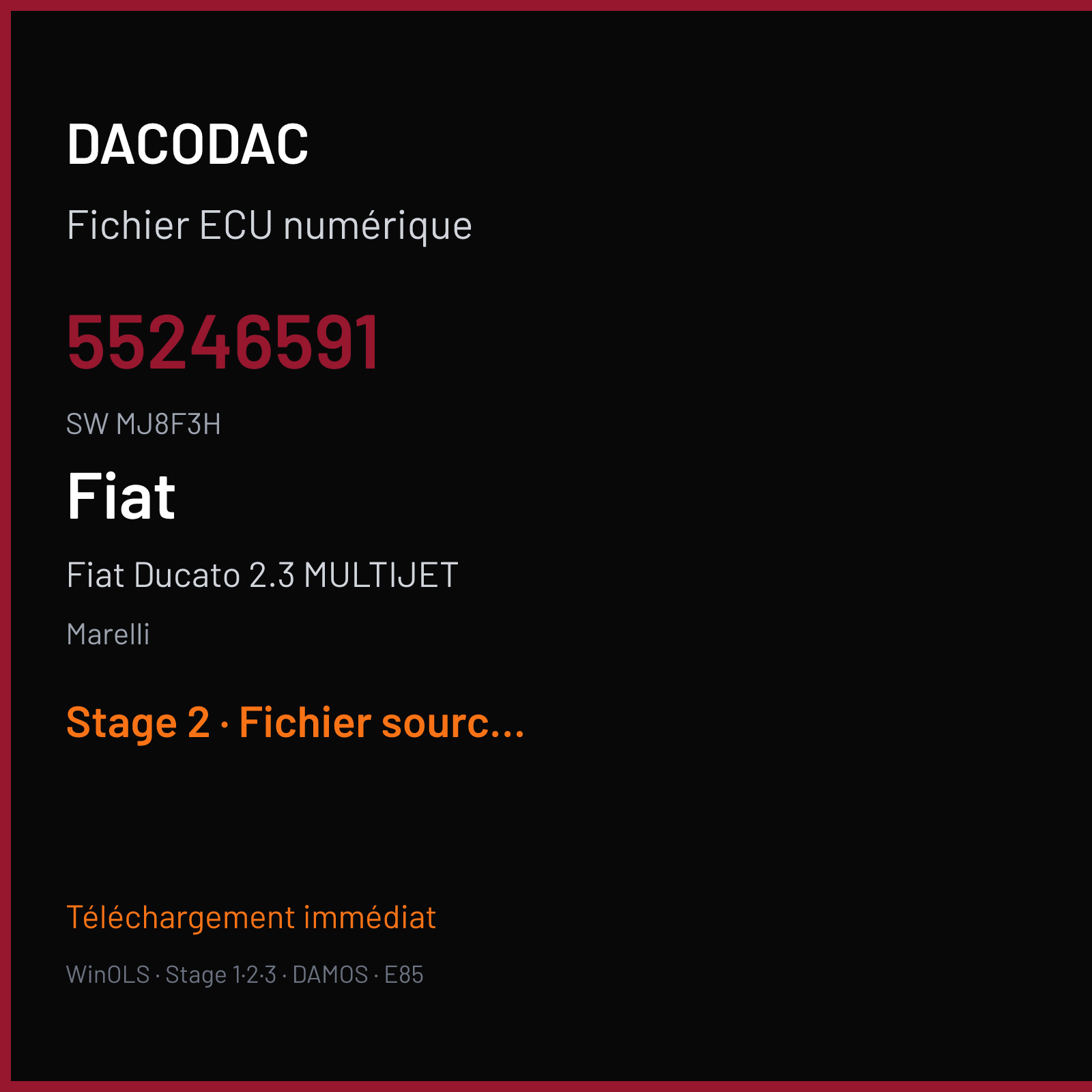 Fiat Ducato 2.3 MULTIJET (2013) — Marelli — 55246591 · MJ8F3H — Stage 2