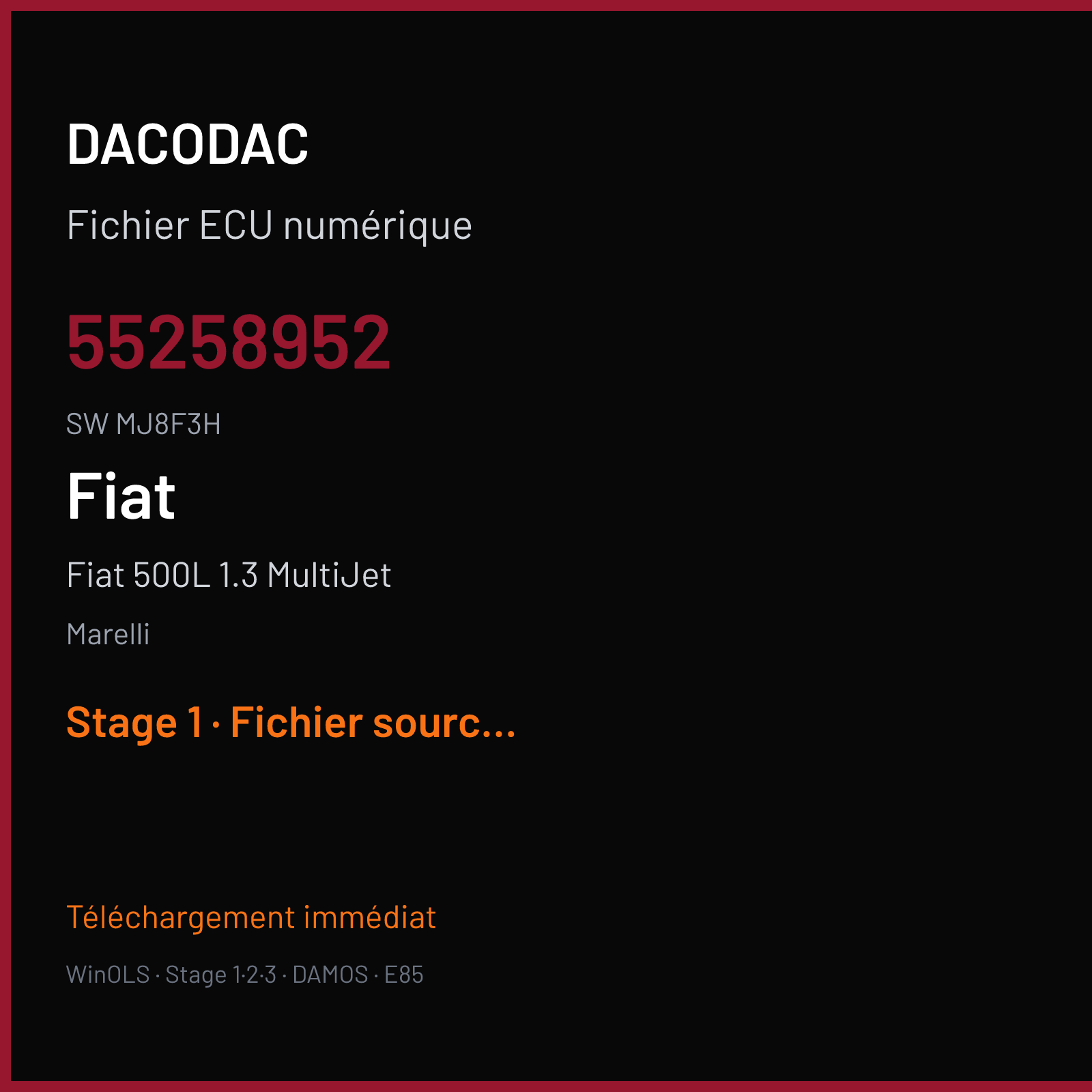 Fiat 500L 1.3 MultiJet (2011) — Marelli — 55258952 · MJ8F3H — Stage 1
