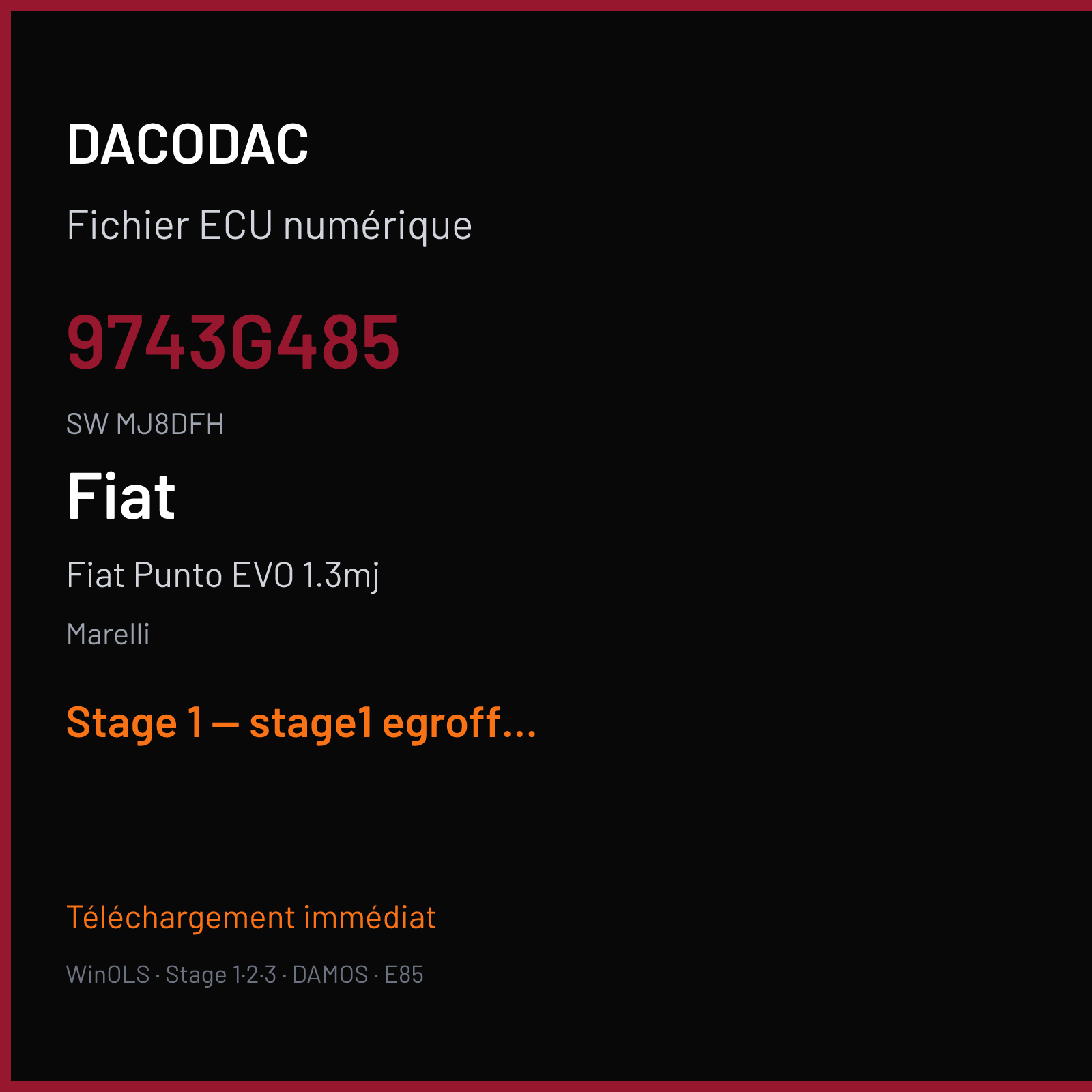 Fiat Punto EVO 1.3mj (2011) — Marelli — 9743G485 · MJ8DFH — Stage 1 — stage1 egroff