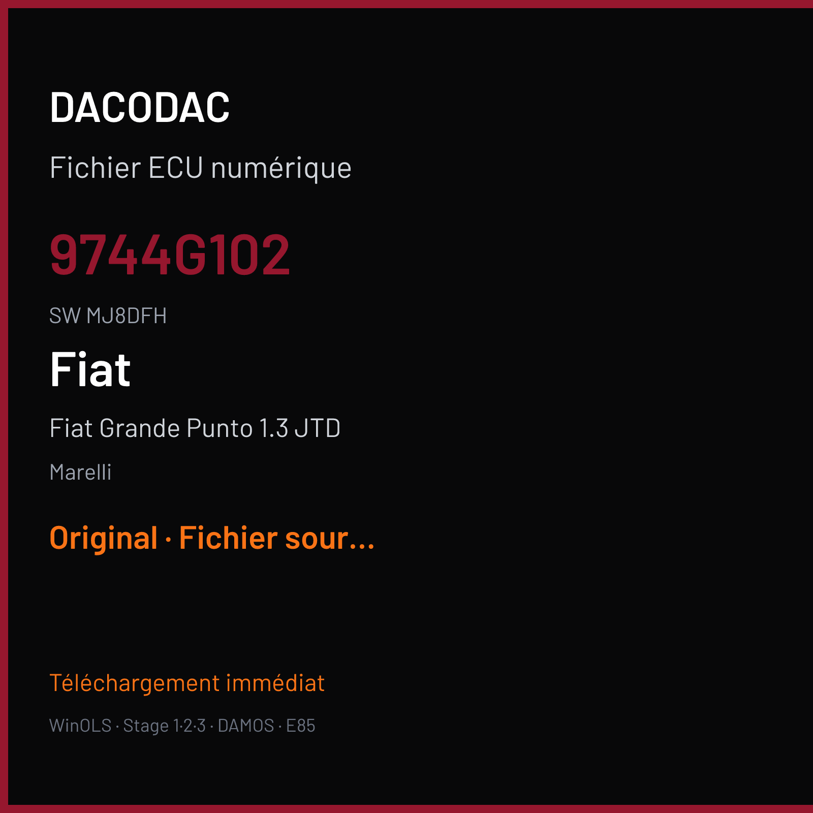 Fiat Grande Punto 1.3 JTD (2009) — Marelli — 9744G102 · MJ8DFH — Original