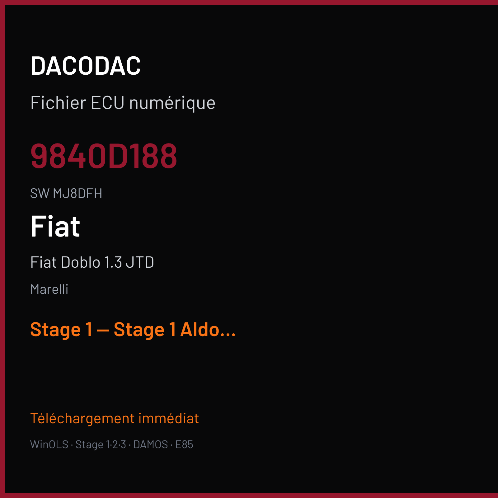 Fiat Doblo 1.3 JTD (2011) — Marelli — 9840D188 · MJ8DFH — Stage 1 — Stage 1 Aldo