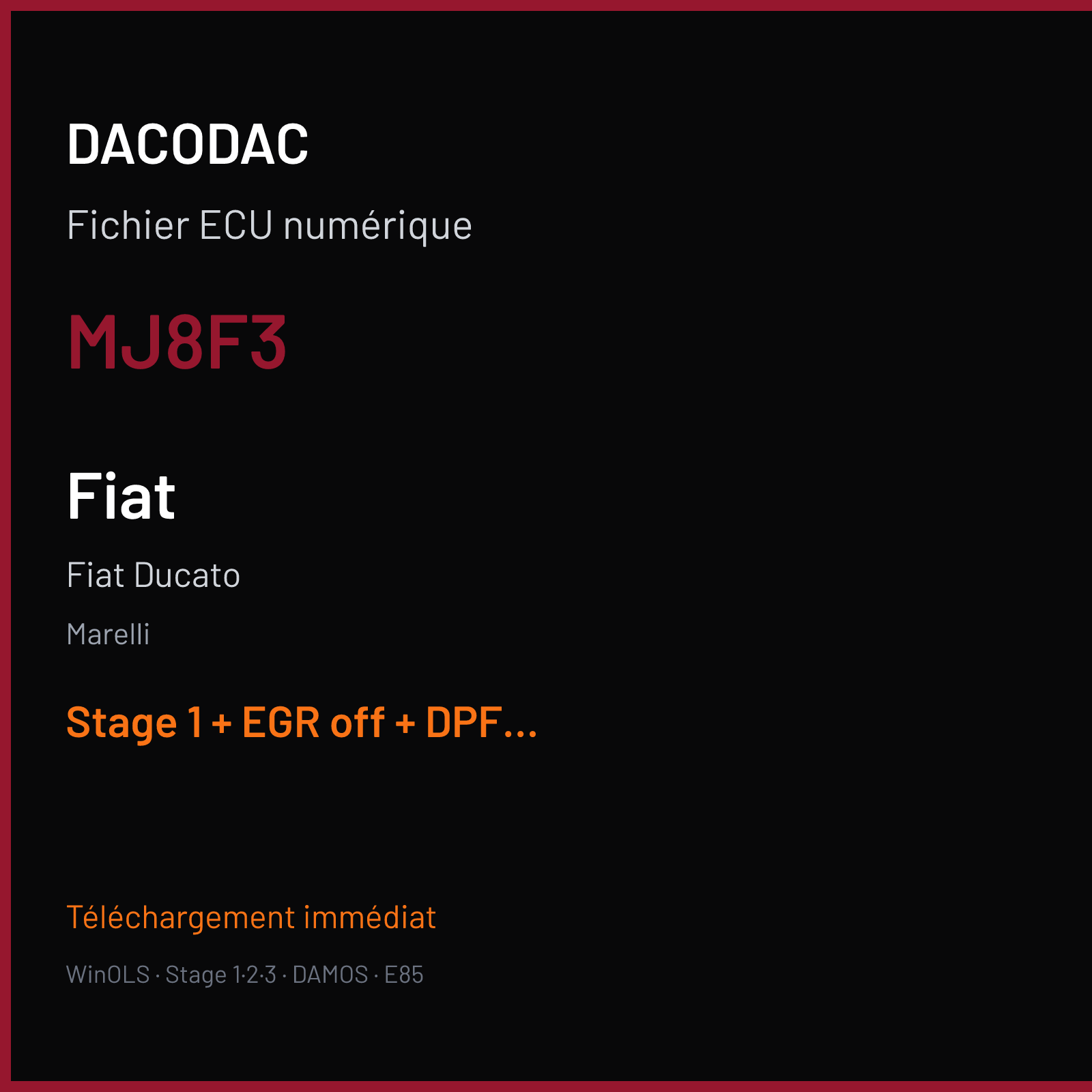 Fiat Ducato (2015) — Marelli — MJ8F3 — Stage 1 + EGR off + DPF off