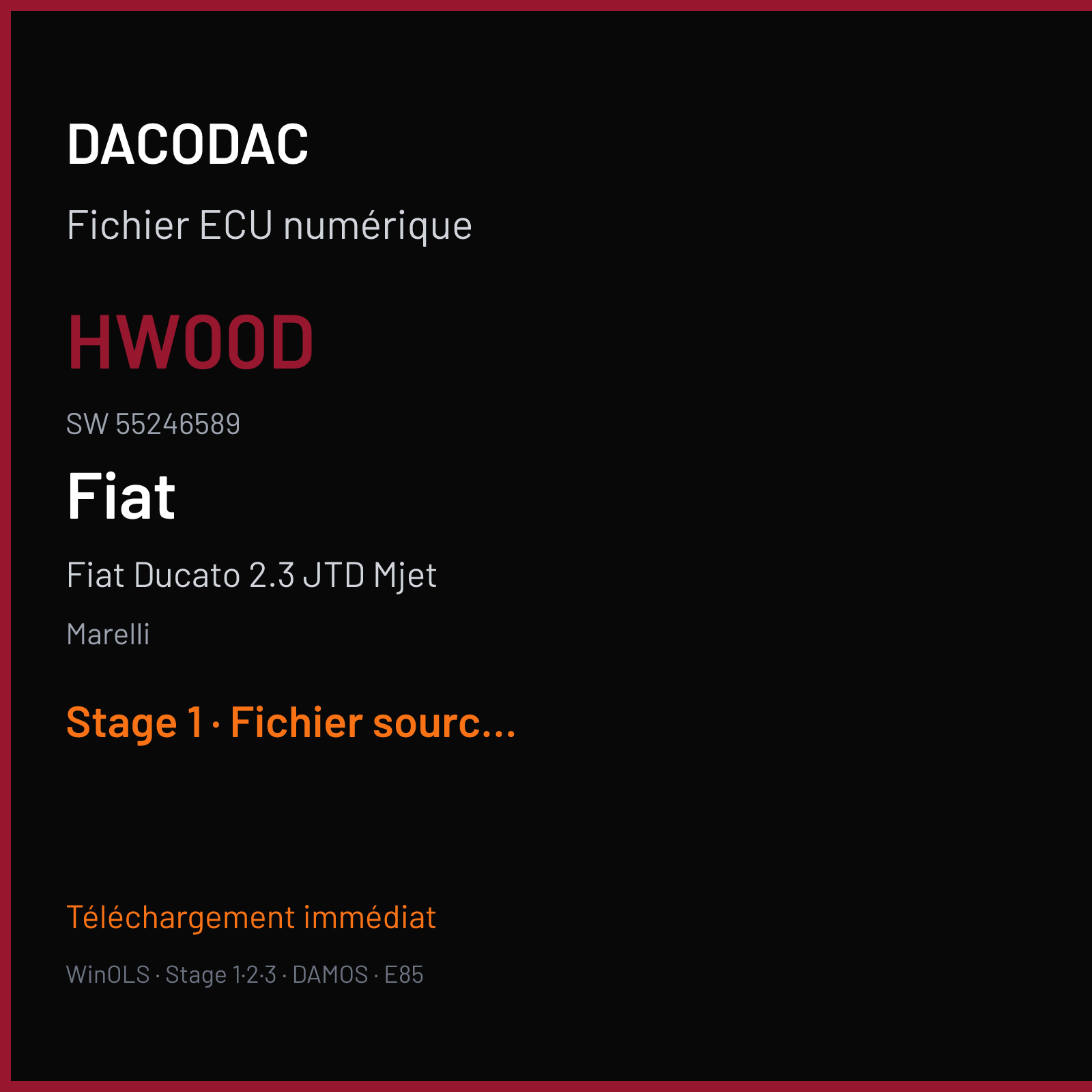 Fiat Ducato 2.3 JTD Mjet 130 ch (2013) — Marelli — HW00D · 55246589 · 2442B151 MJ8F3H — Stage 1
