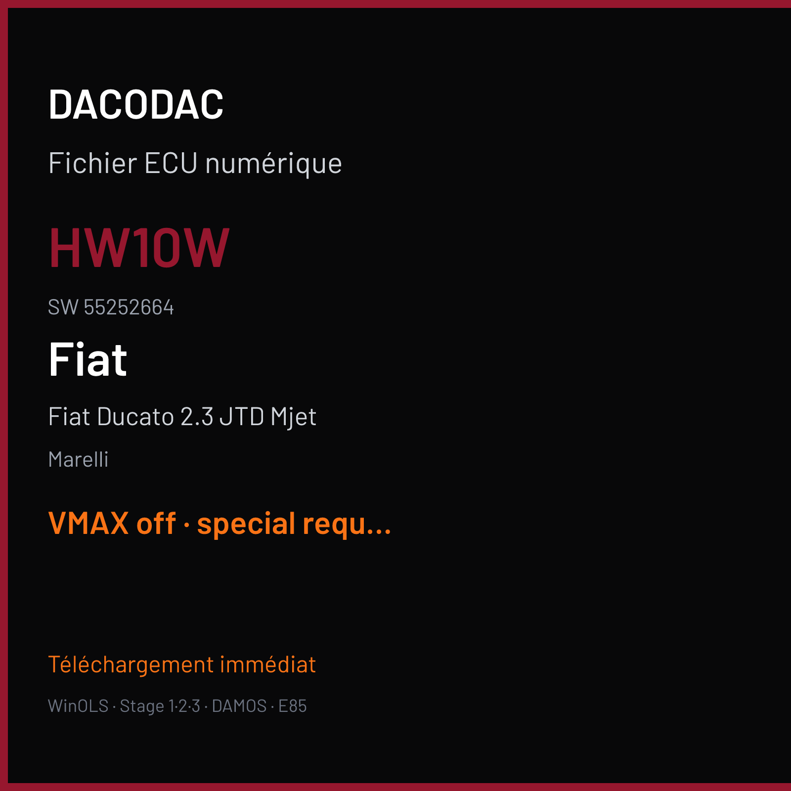 Fiat Ducato 2.3 JTD Mjet 150 ch (2014) — Marelli — HW10W · 55252664 · 2841BI60 MJ8F3H — VMAX off