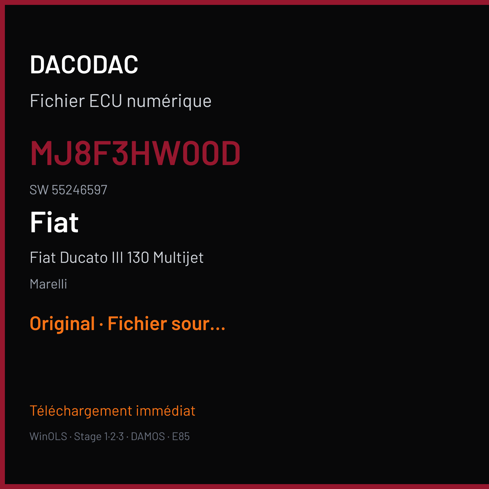 Fiat Ducato III 130 Multijet 130 ch — Marelli — MJ8F3HW00D · 55246597 · 1942B239 MJ8F3H — Original