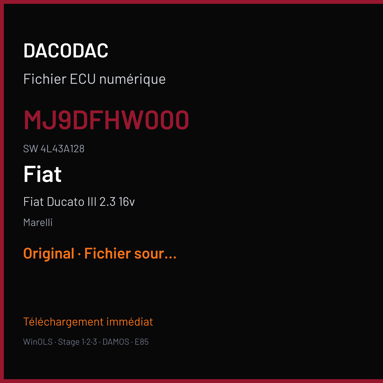 Fiat Ducato III 2.3 16v 130 ch — Marelli — MJ9DFHW000 · 4L43A128 · 4L43A128 MJ9DFHW000 — Original