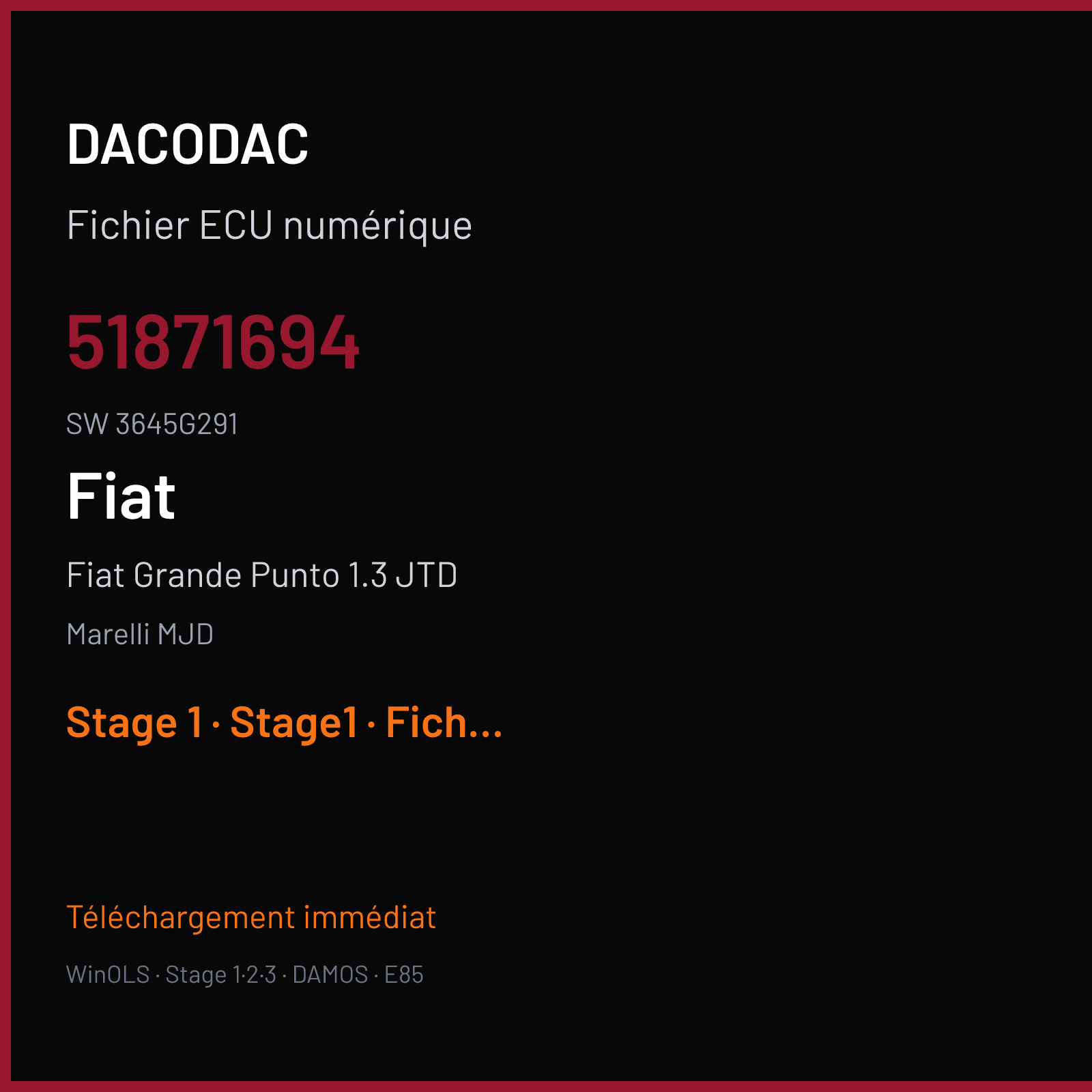 Fiat Grande Punto 1.3 JTD (2007) — Marelli MJD — 51871694 · 3645G291 — Stage 1