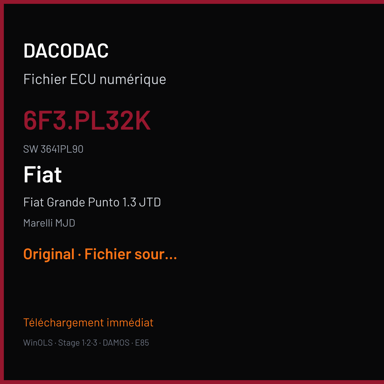 Fiat Grande Punto 1.3 JTD (2007) — Marelli MJD — 6F3.PL32K · 3641PL90 — Original