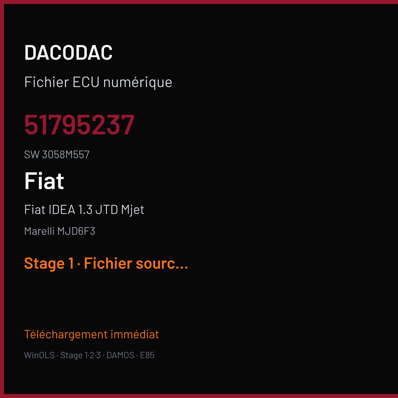 Fiat IDEA 1.3 JTD Mjet (2008) — Marelli MJD6F3 — 51795237 · 3058M557 — Stage 1