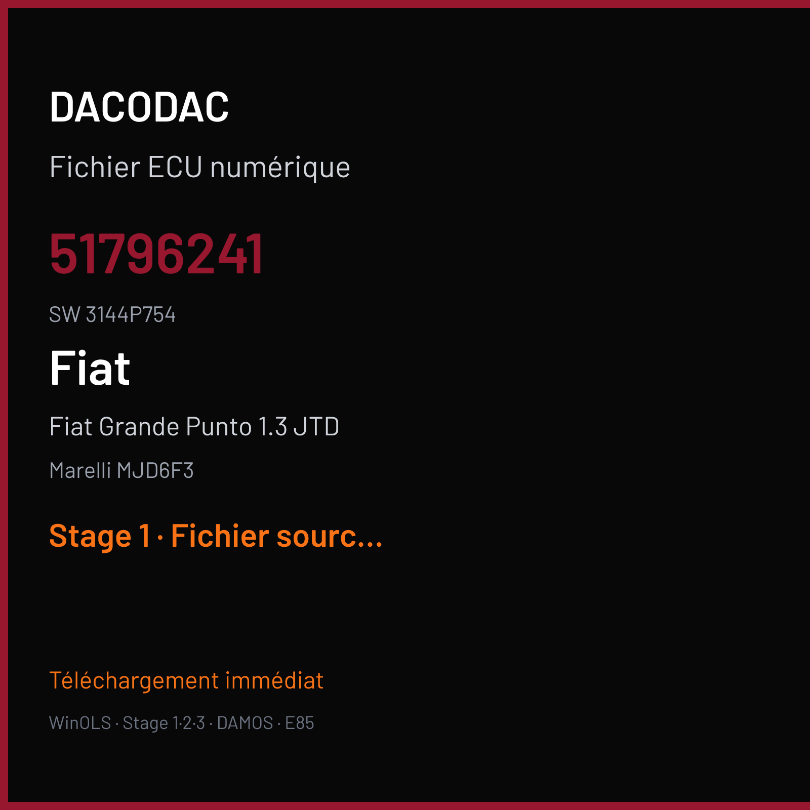 Fiat Grande Punto 1.3 JTD (2007) — Marelli MJD6F3 — 51796241 · 3144P754 — Stage 1