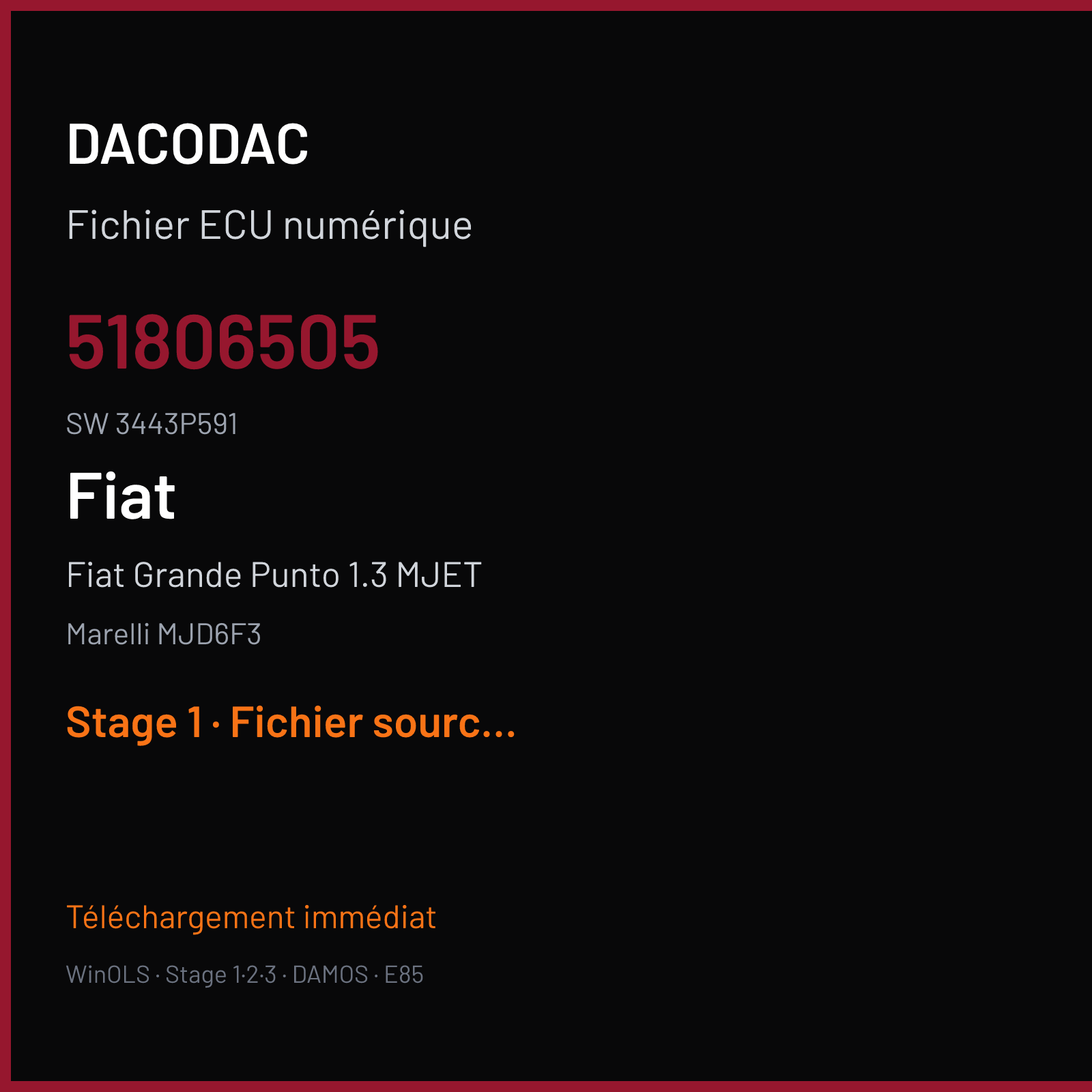 Fiat Grande Punto 1.3 MJET (2007) — Marelli MJD6F3 — 51806505 · 3443P591 — Stage 1