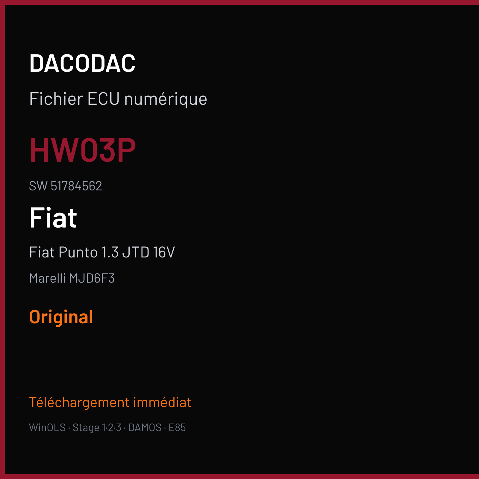 Fiat Punto 1.3 JTD 16V 90 ch (2006) — Marelli MJD6F3 — HW03P · 51784562 · 3143PB57 — Original