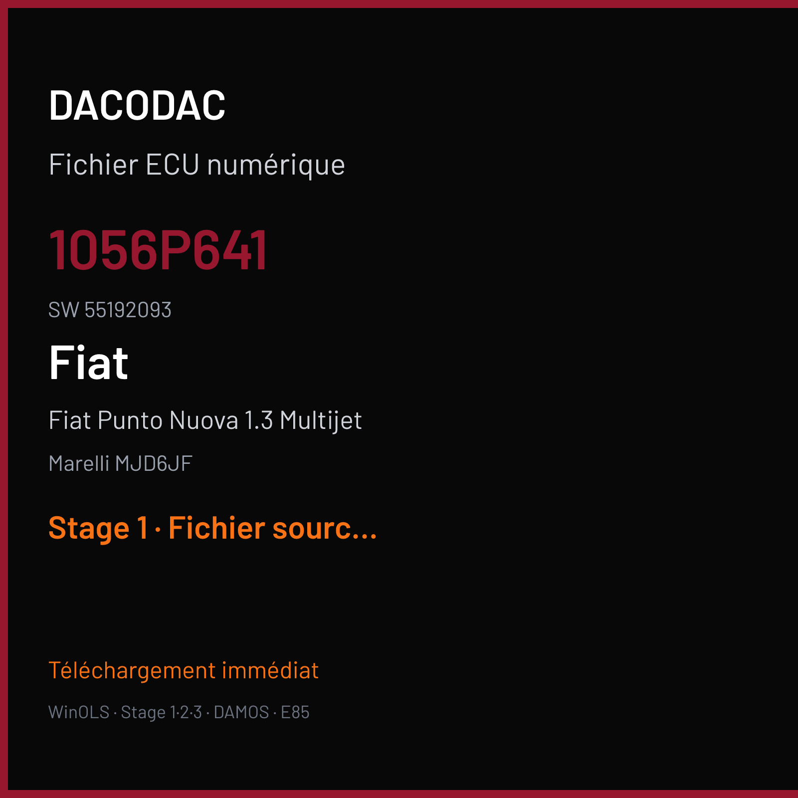 Fiat Punto Nuova 1.3 Multijet (2002) — Marelli MJD6JF — 1056P641 · 55192093 — Stage 1