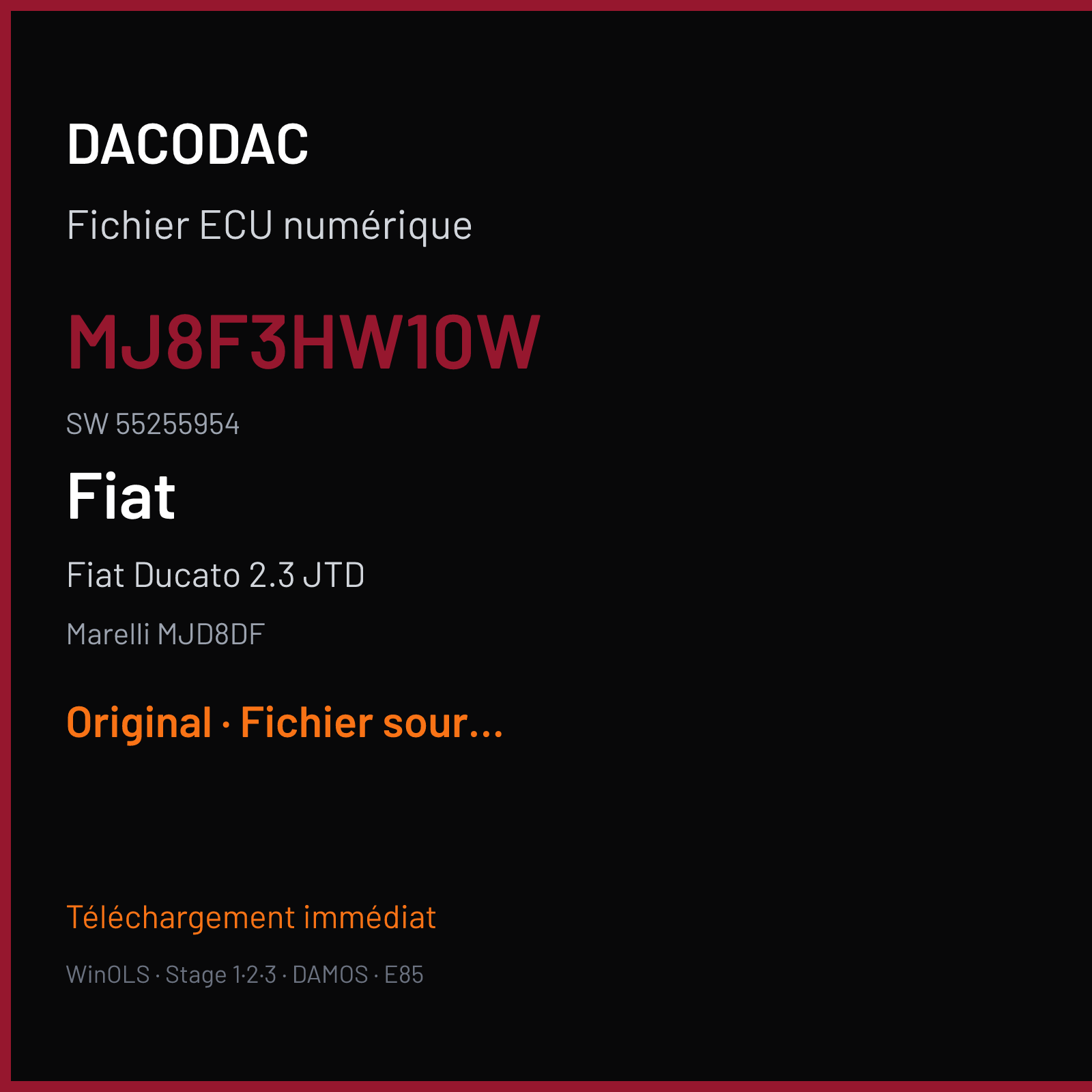 Fiat Ducato 2.3 JTD (2014) — Marelli MJD8DF — MJ8F3HW10W · 55255954 · 2841BE79 — Original
