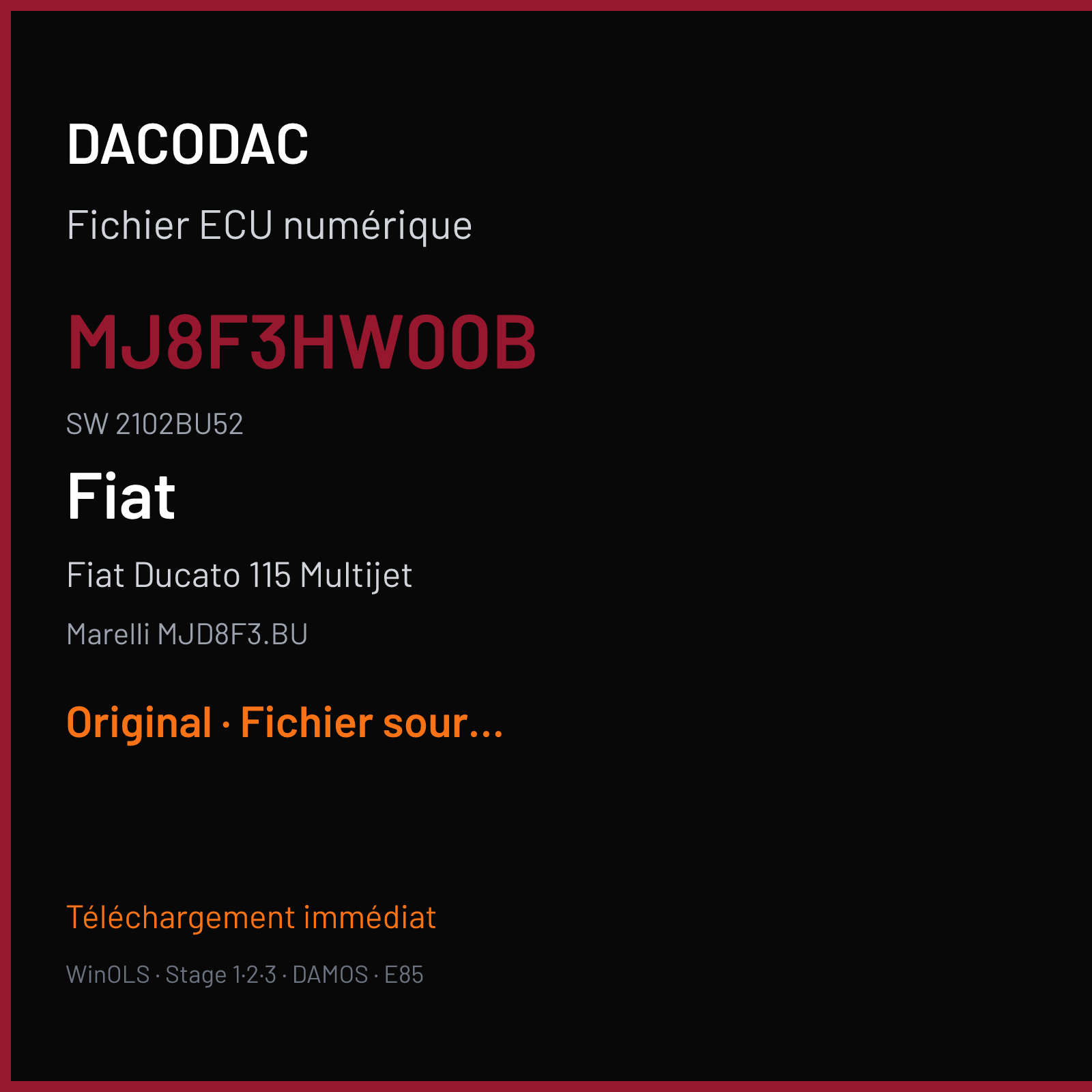 Fiat Ducato 115 Multijet 121 ch (2016) — Marelli MJD8F3.BU — MJ8F3HW00B · 2102BU52 — Original