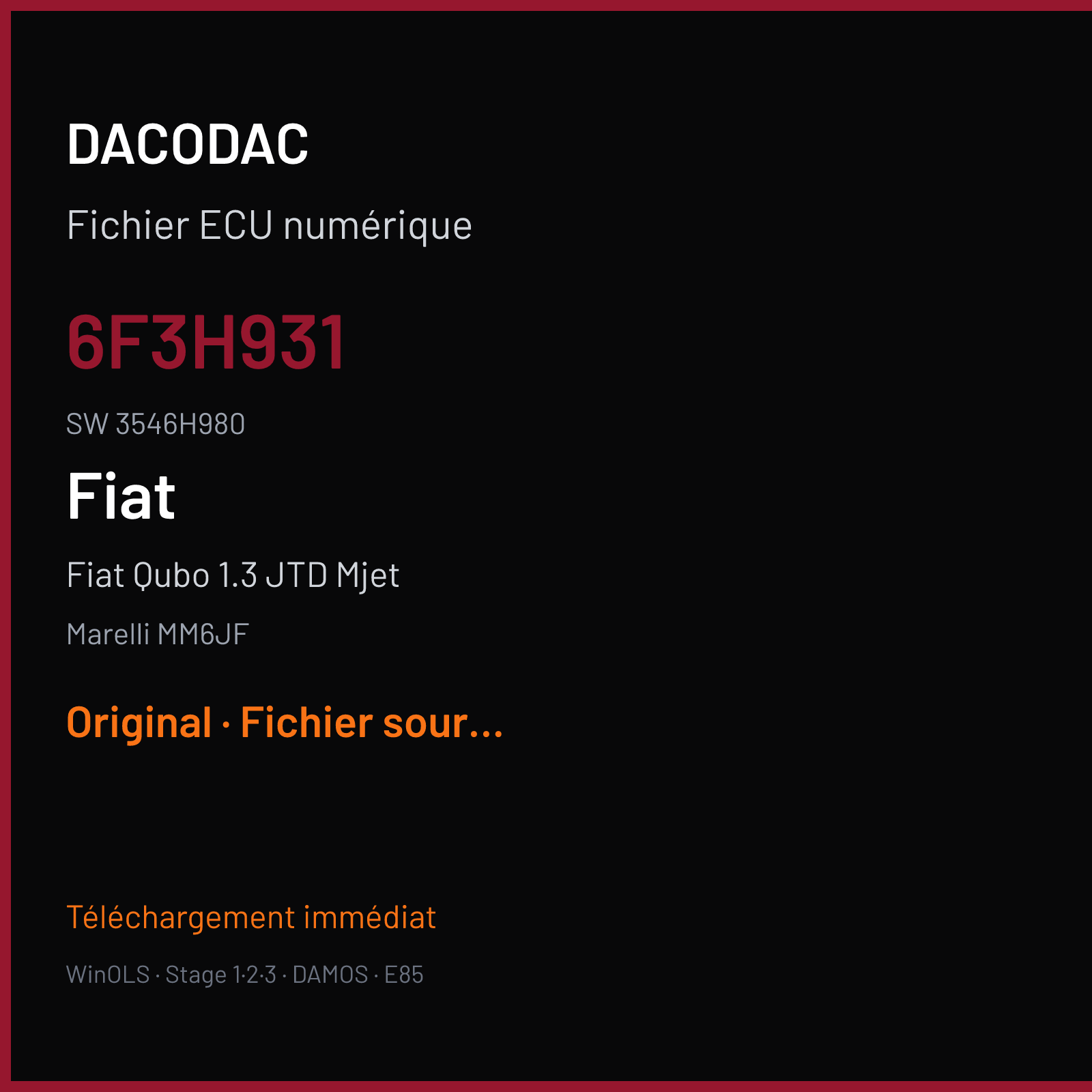 Fiat Qubo 1.3 JTD Mjet (2008) — Marelli MM6JF — 6F3H931 · 3546H980 — Original