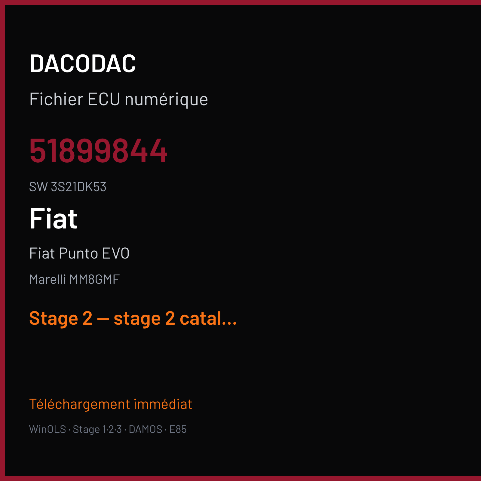 Fiat Punto EVO (2010) — Marelli MM8GMF — 51899844 · 3S21DK53 — Stage 2 — stage 2 catalyst off