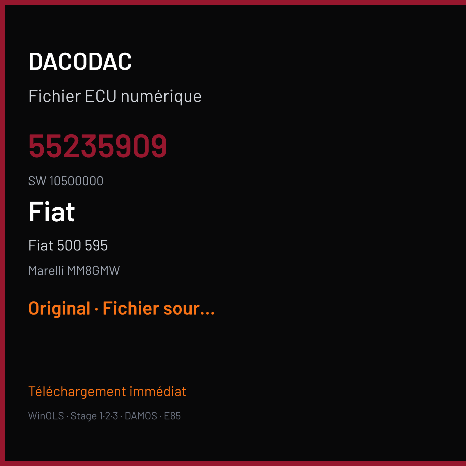 Fiat 500 595 (2012) — Marelli MM8GMW — 55235909 · 10500000 — Original