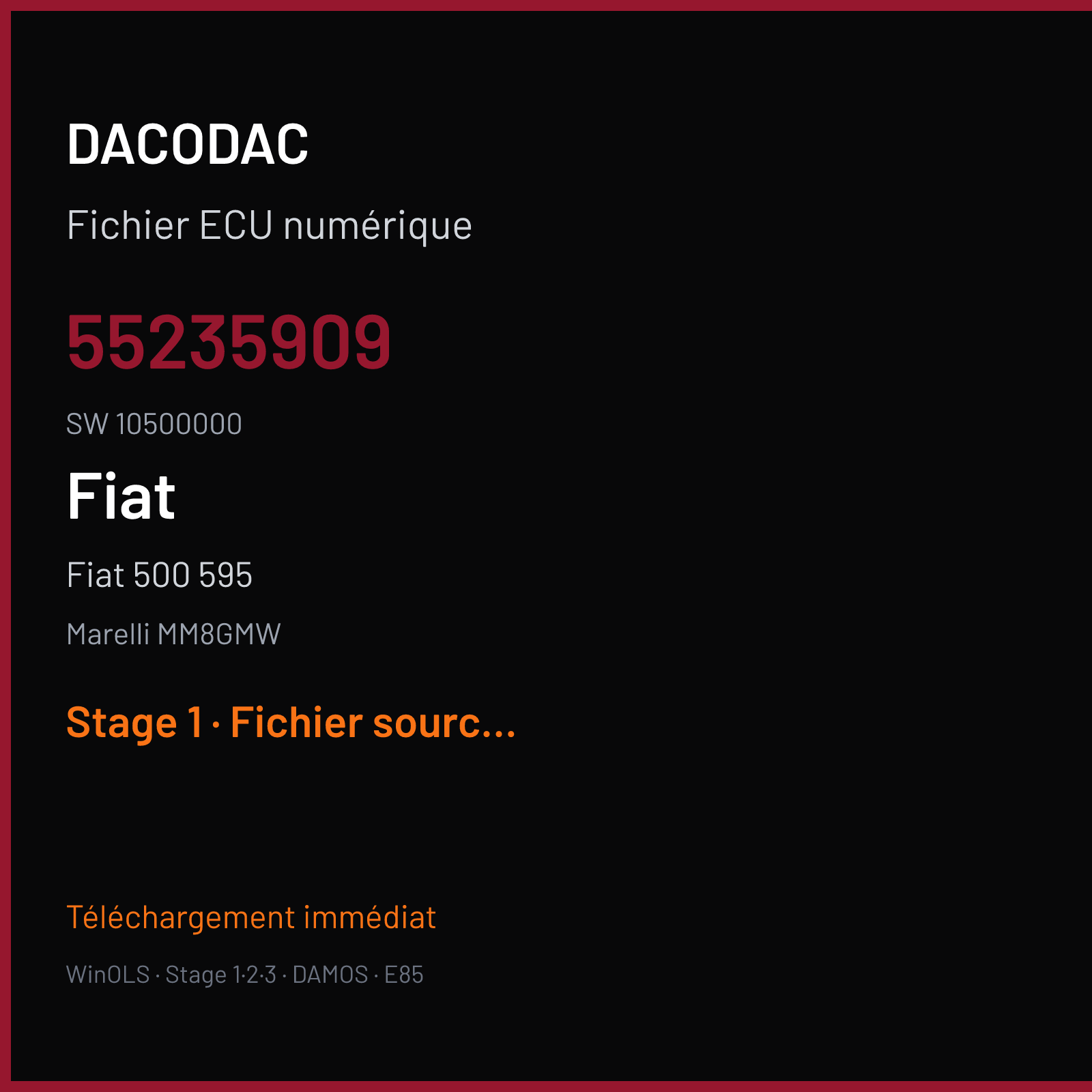 Fiat 500 595 (2012) — Marelli MM8GMW — 55235909 · 10500000 — Stage 1