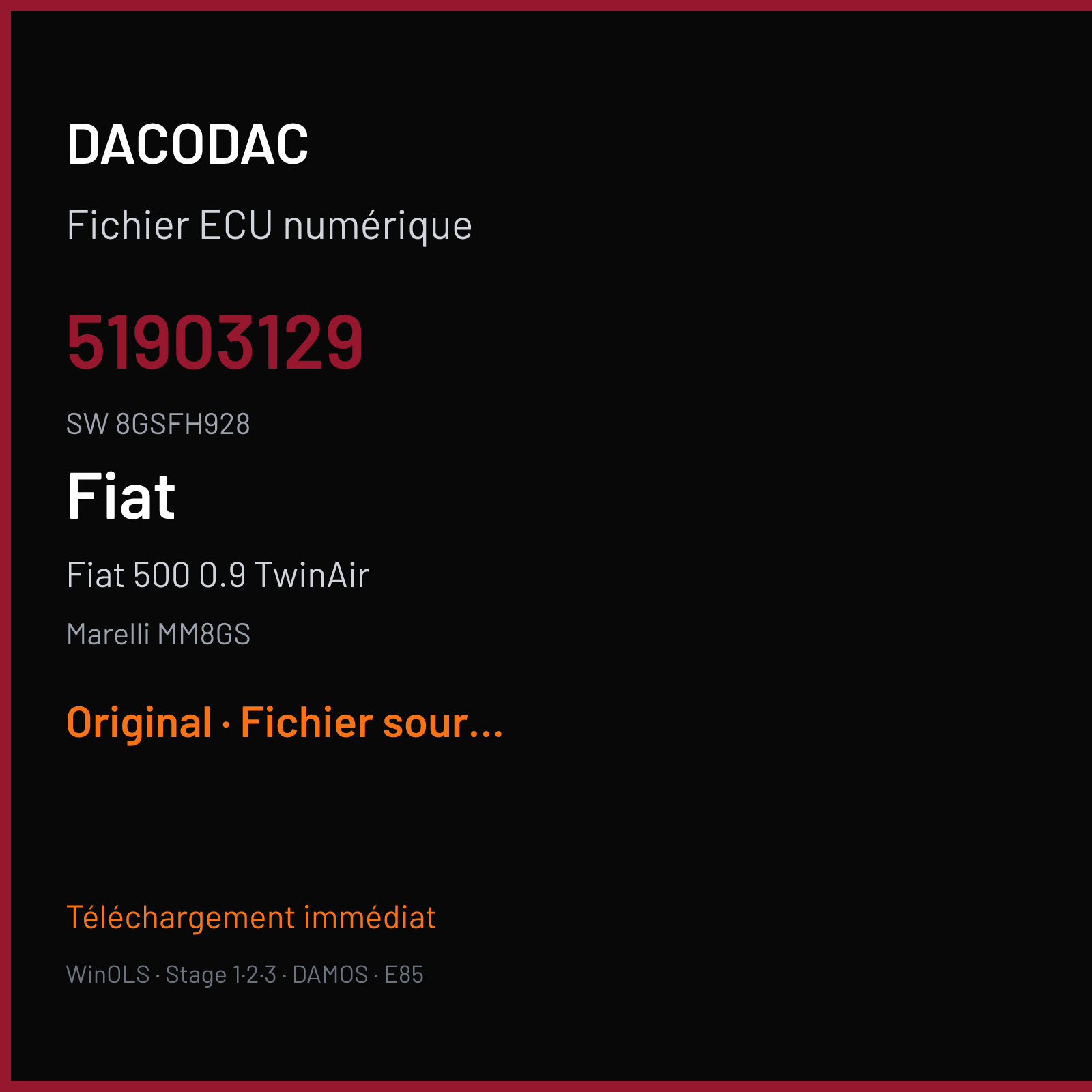 Fiat 500 0.9 TwinAir (2011) — Marelli MM8GS — 51903129 · 8GSFH928 — Original