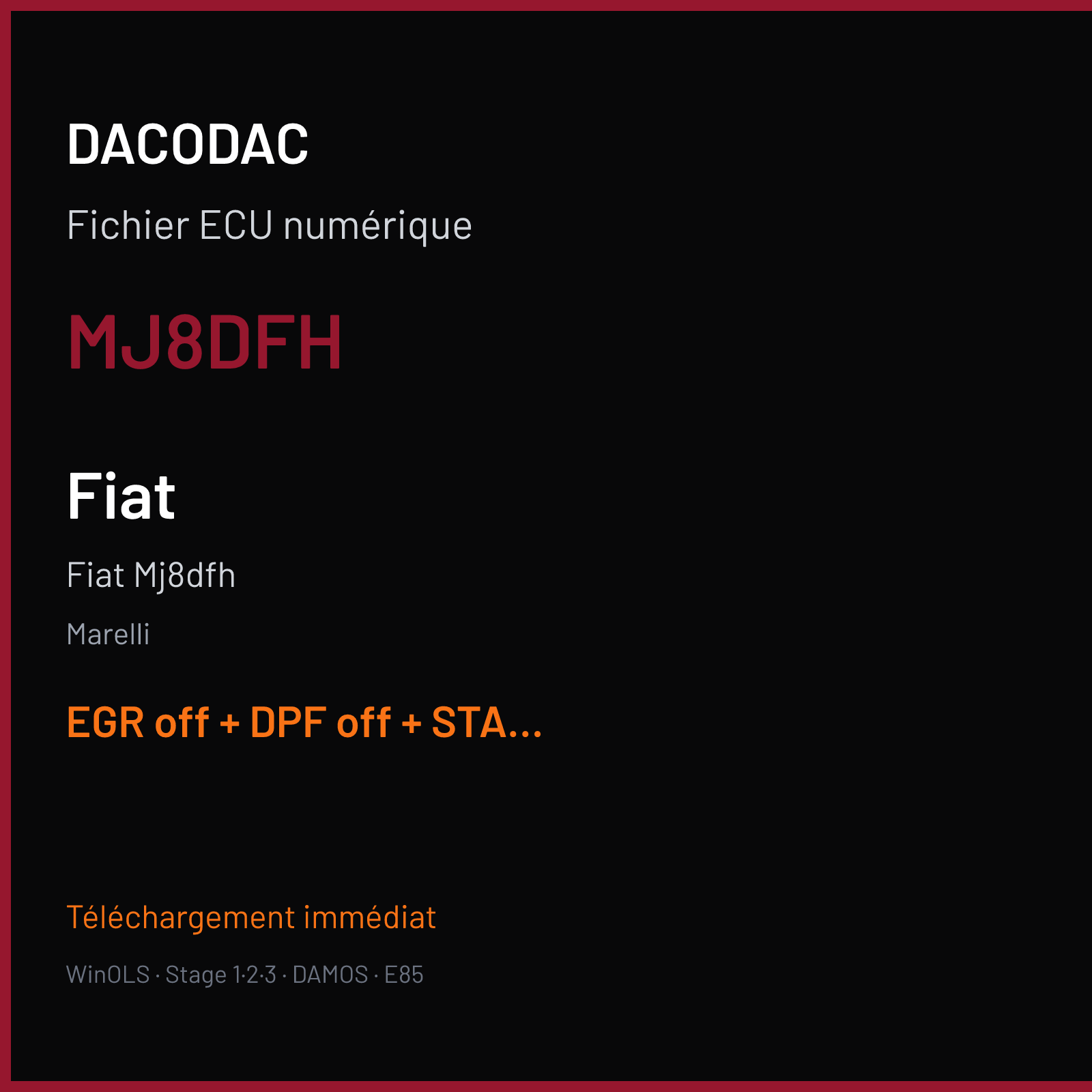 Fiat Mj8dfh (2009) — Marelli — MJ8DFH — EGR off + DPF off + STARTSTOP off