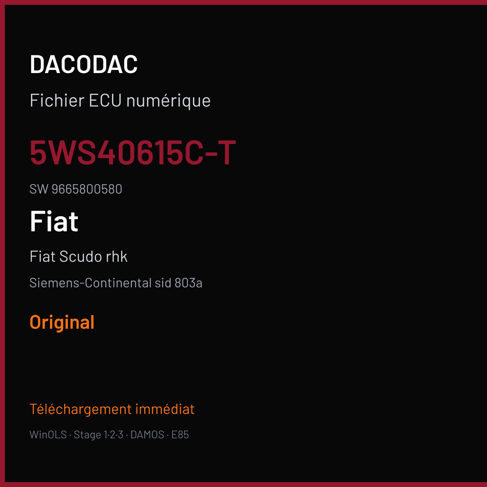 Fiat Scudo rhk 120 ch (2008) — Siemens-Continental sid 803a — 5WS40615C-T · 9665800580 · PO30091000000 — Original