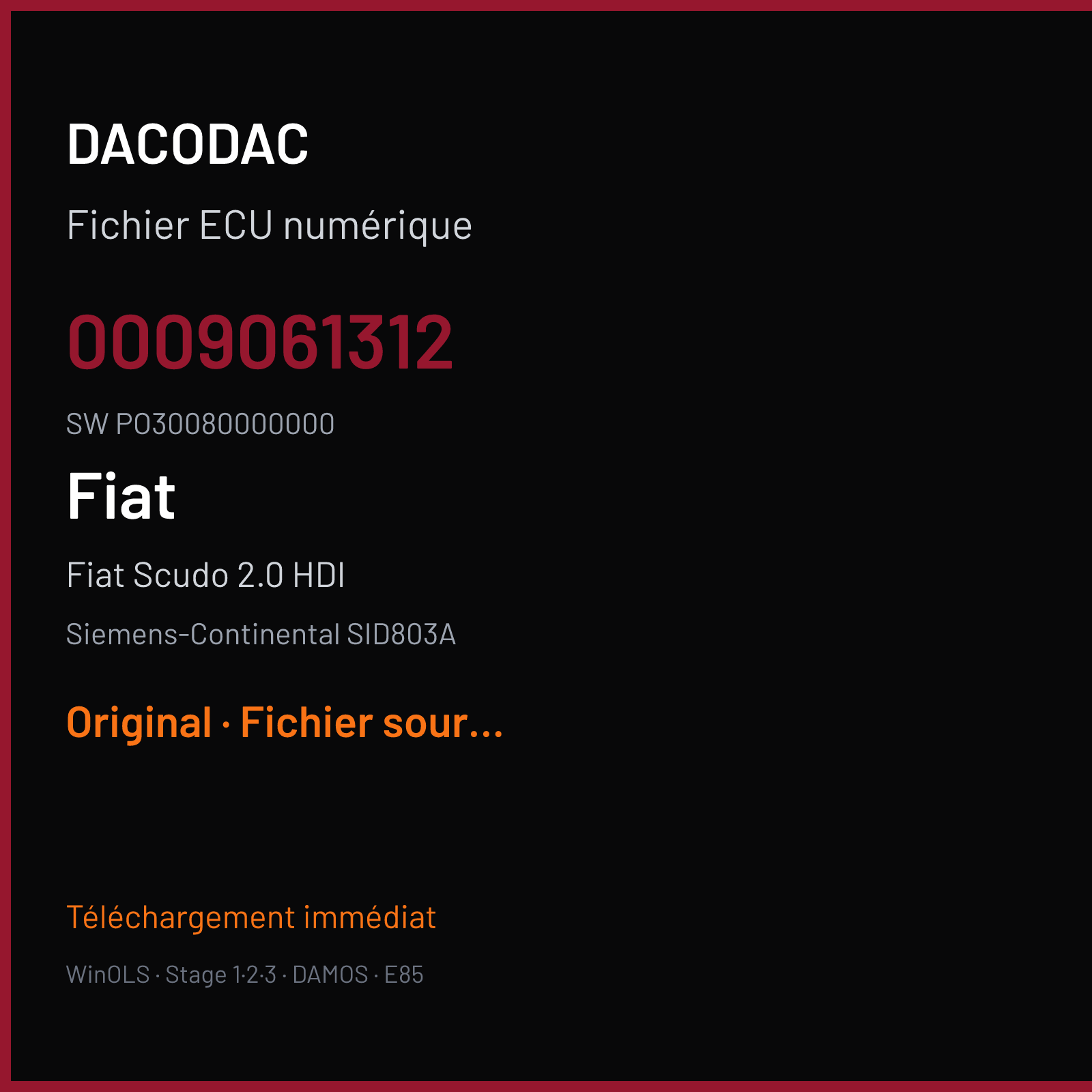 Fiat Scudo 2.0 HDI (2008) — Siemens-Continental SID803A — 0009061312 · PO30080000000 — Original