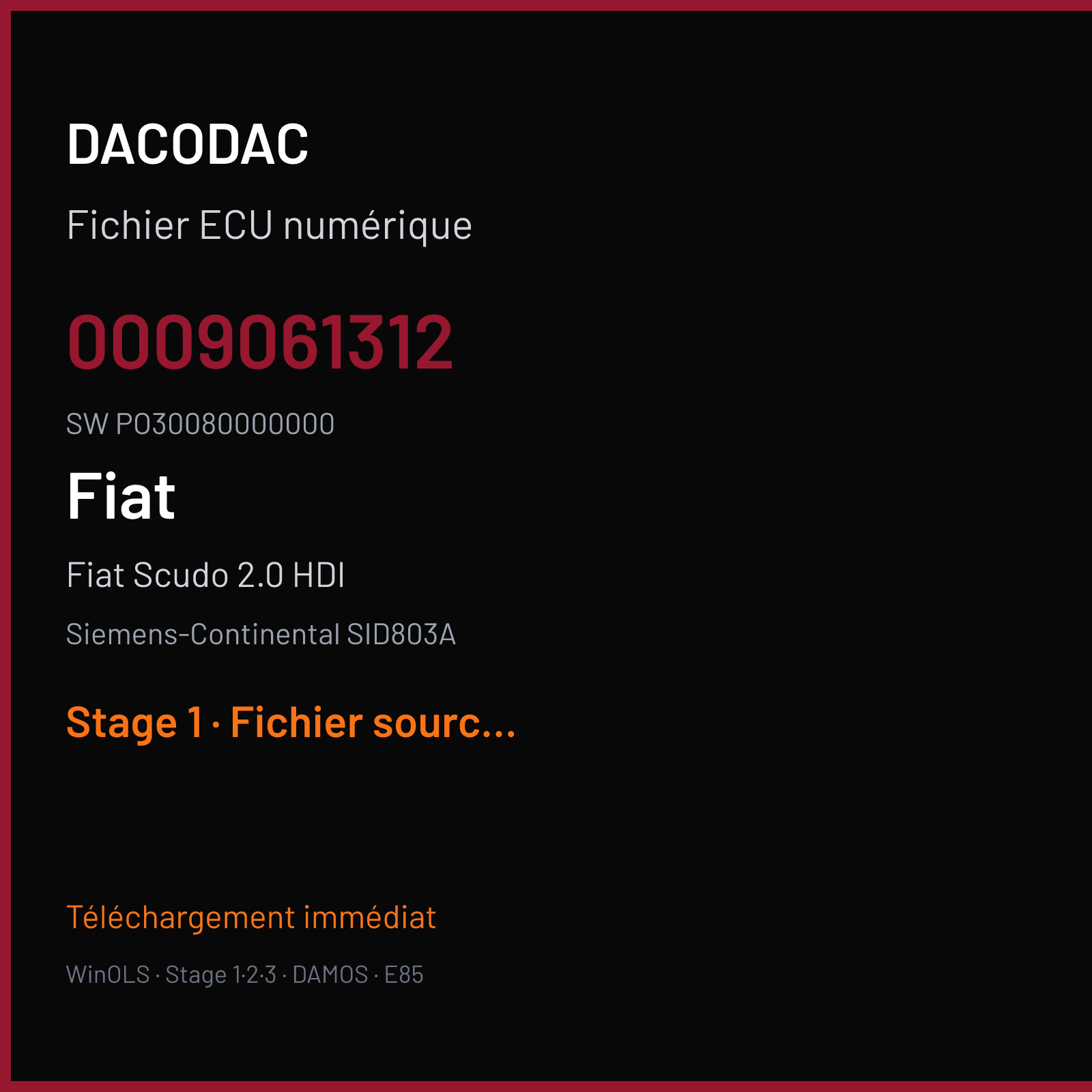 Fiat Scudo 2.0 HDI (2008) — Siemens-Continental SID803A — 0009061312 · PO30080000000 — Stage 1