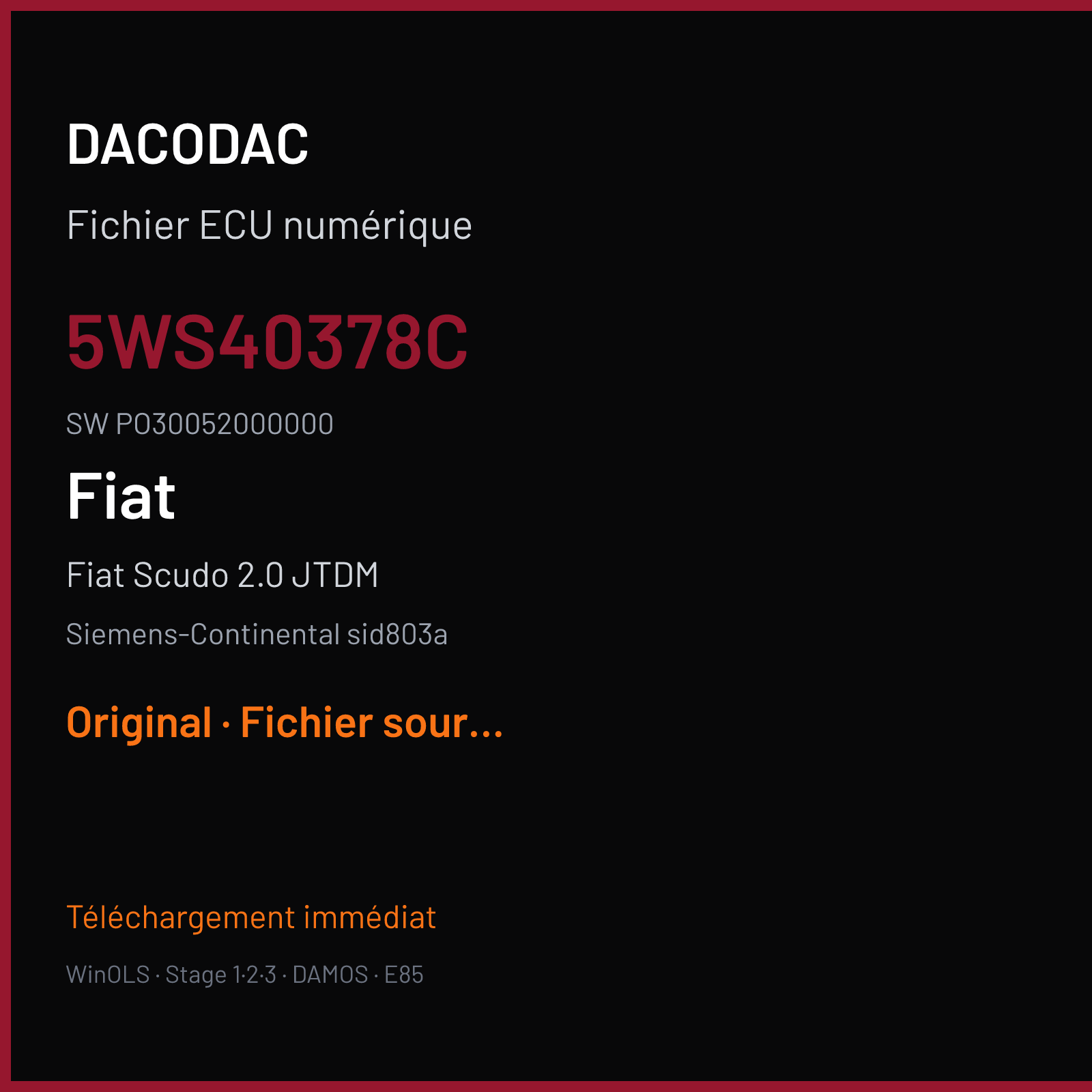 Fiat Scudo 2.0 JTDM (2008) — Siemens-Continental sid803a — 5WS40378C · PO30052000000 — Original