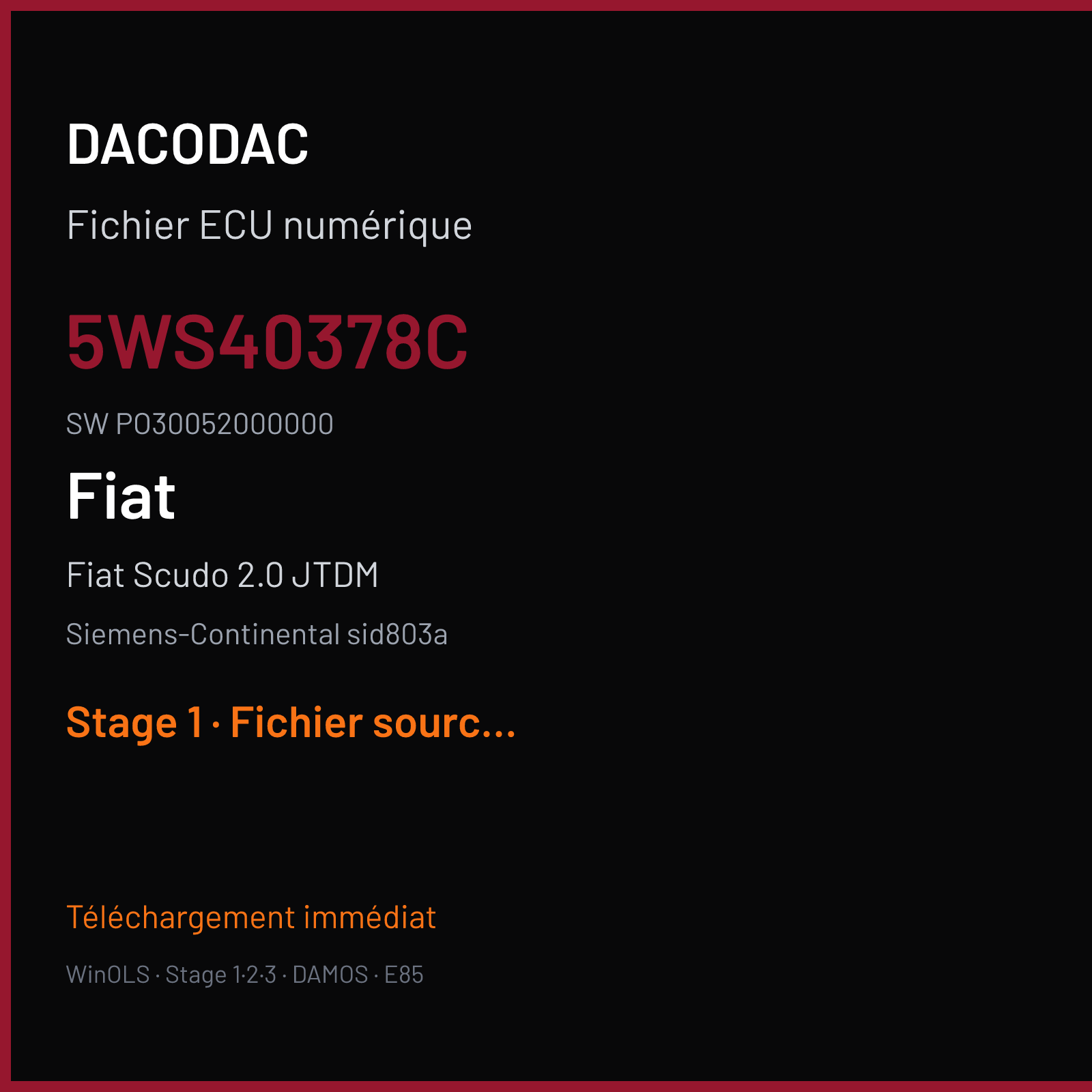 Fiat Scudo 2.0 JTDM (2008) — Siemens-Continental sid803a — 5WS40378C · PO30052000000 — Stage 1