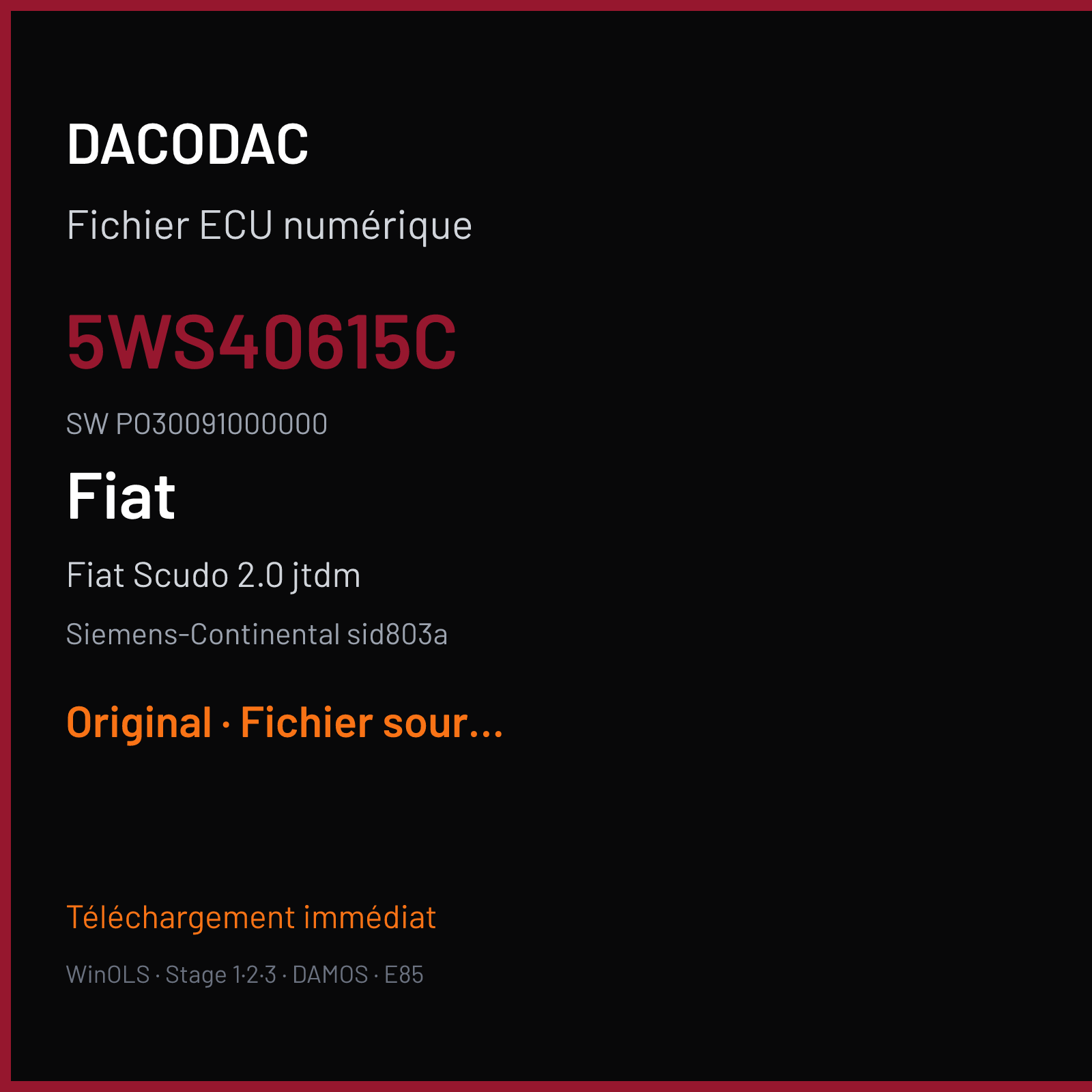 Fiat Scudo 2.0 jtdm (2009) — Siemens-Continental sid803a — 5ws40615c · PO30091000000 — Original