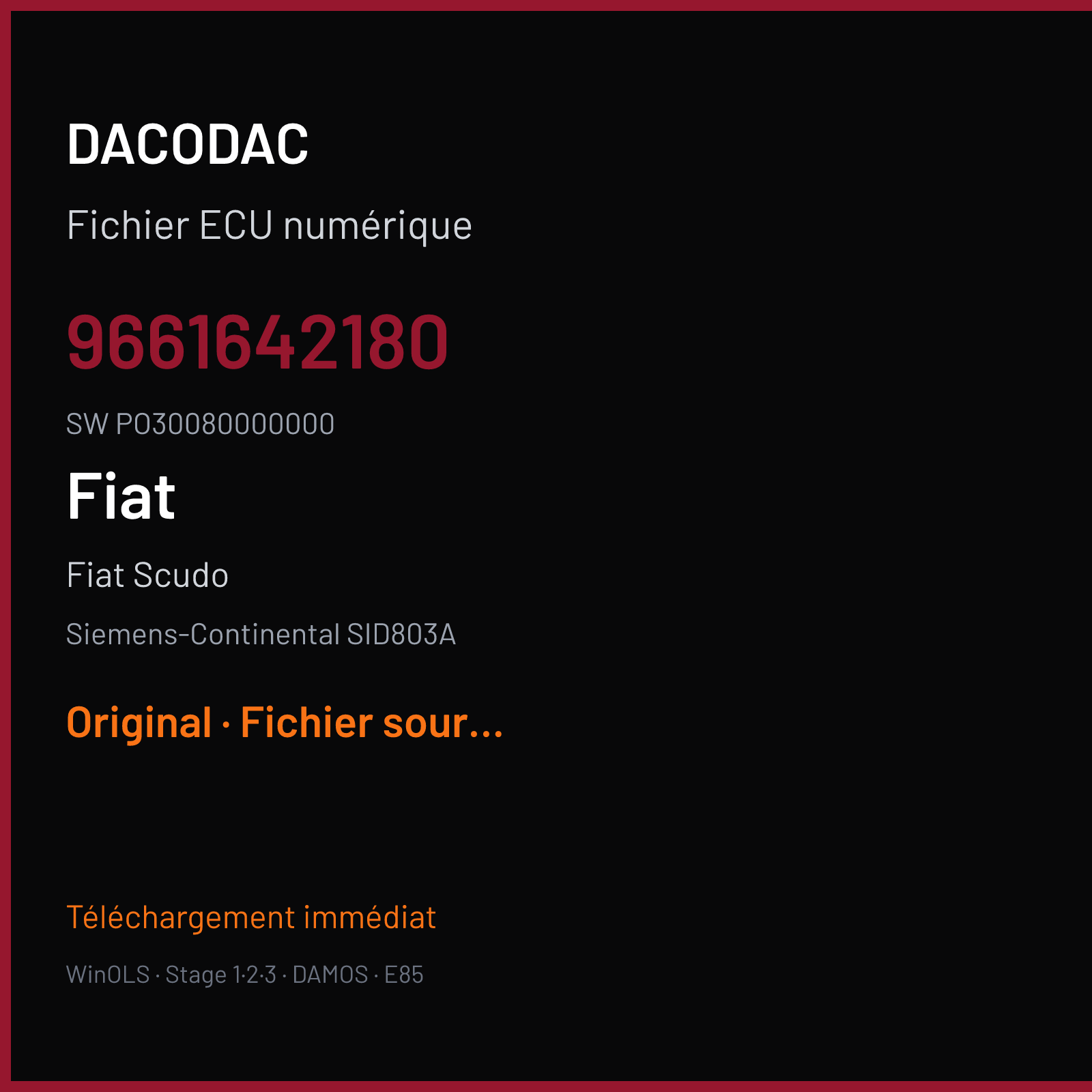 Fiat Scudo (2007) — Siemens-Continental SID803A — 9661642180 · PO30080000000 — Original