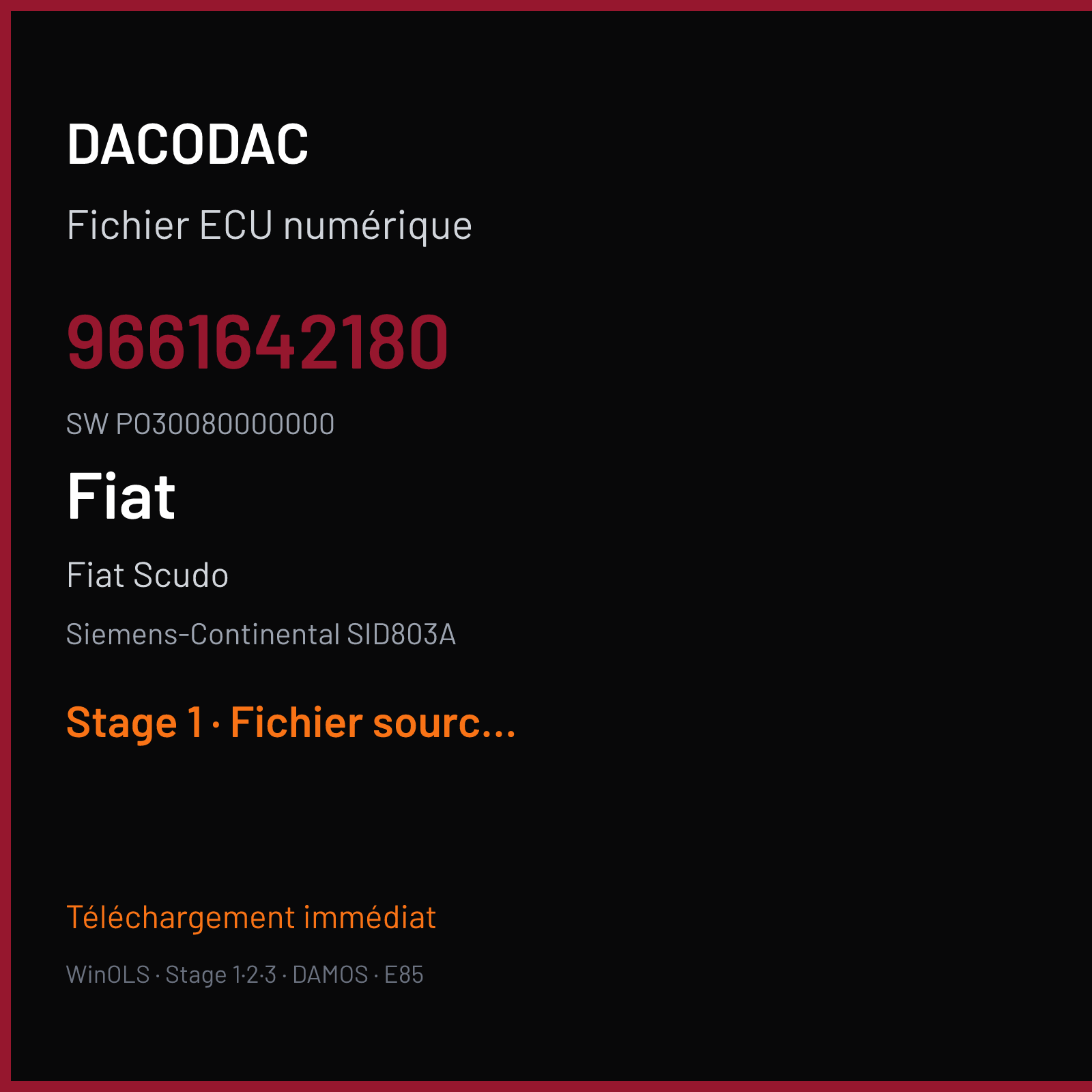 Fiat Scudo (2007) — Siemens-Continental SID803A — 9661642180 · PO30080000000 — Stage 1