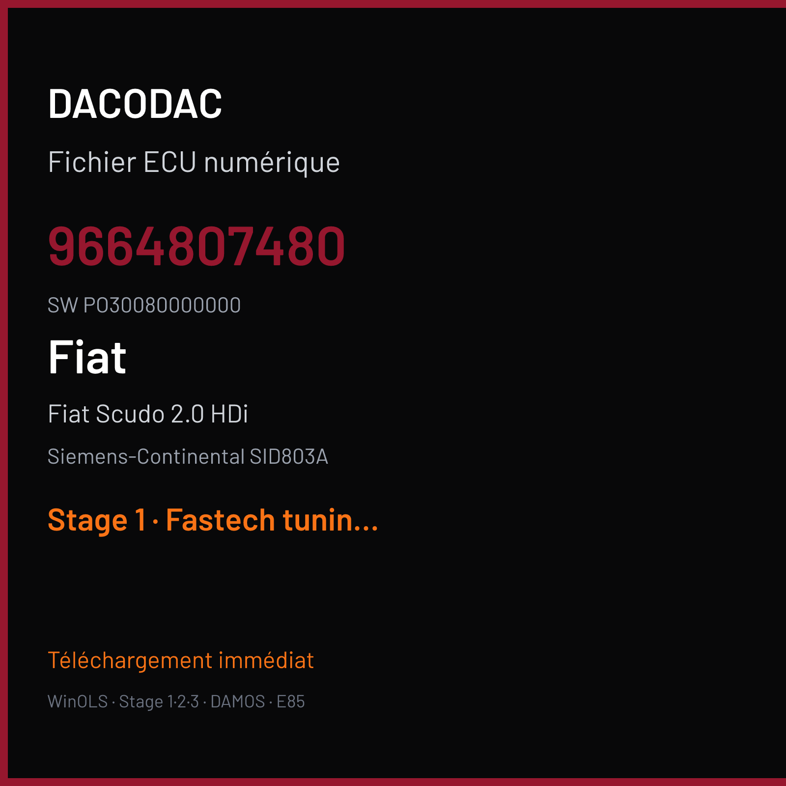 Fiat Scudo 2.0 HDi (2008) — Siemens-Continental SID803A — 9664807480 · PO30080000000 — Stage 1