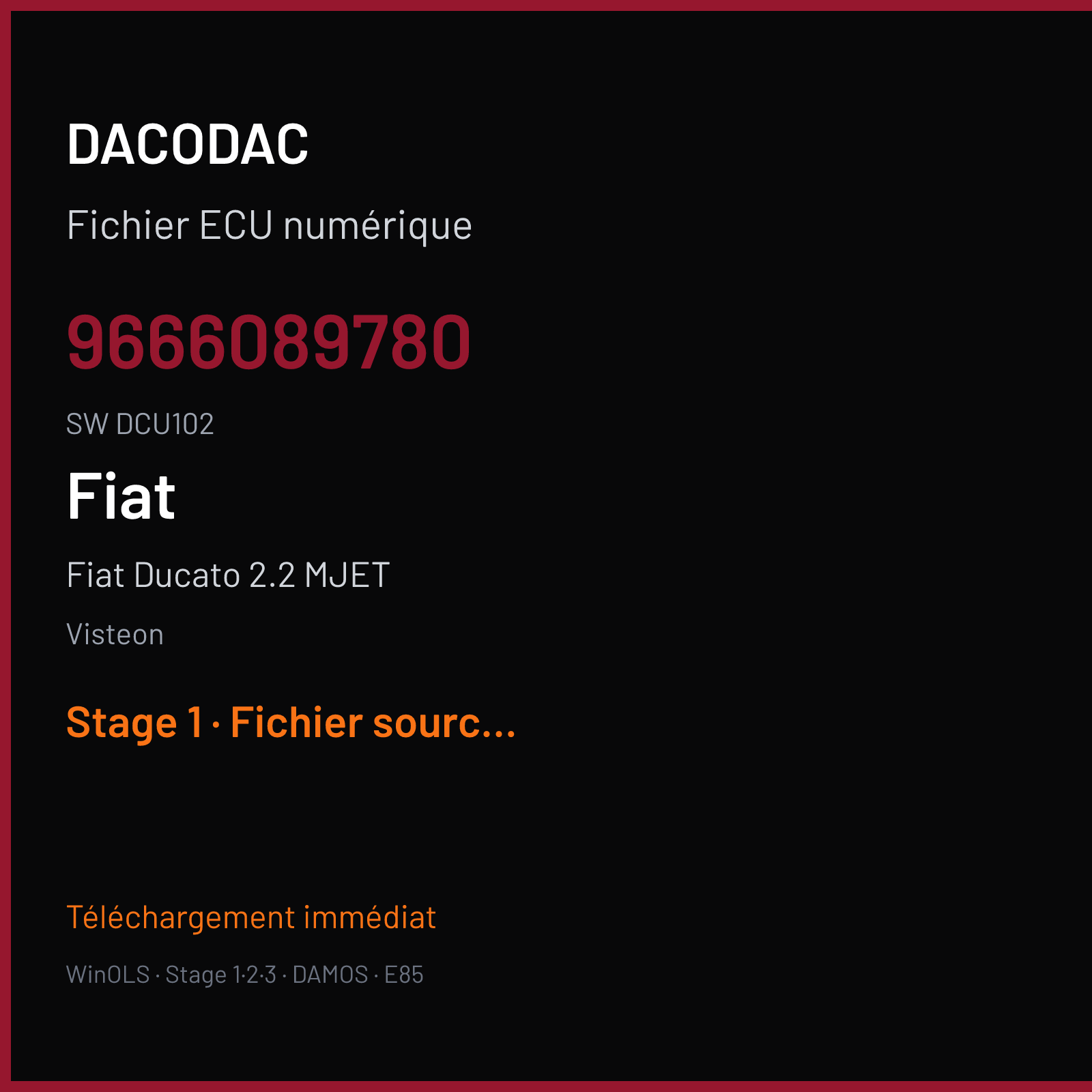 Fiat Ducato 2.2 MJET (2009) — Visteon — 9666089780 · DCU102 — Stage 1