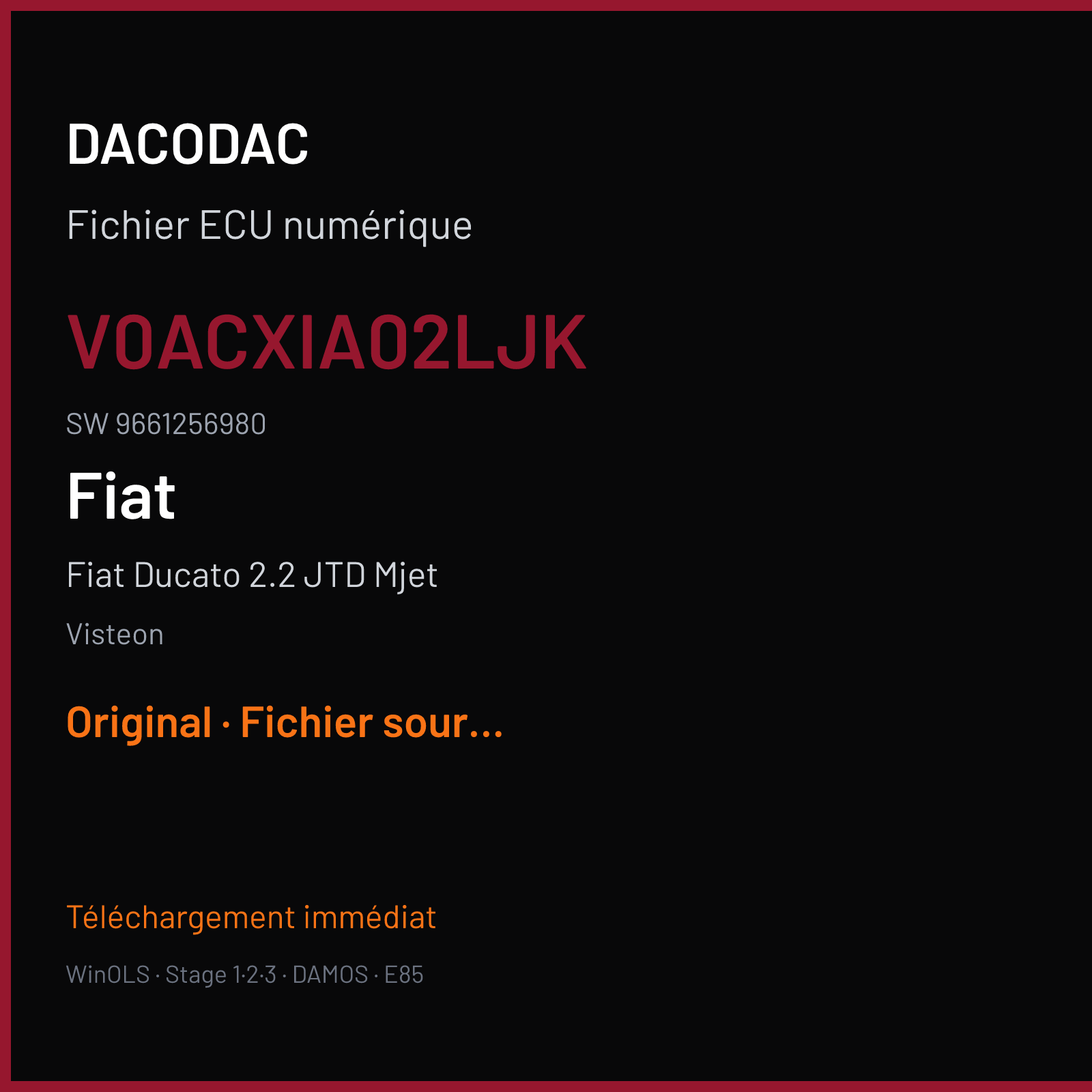 Fiat Ducato 2.2 JTD Mjet 100 ch (2006) — Visteon — V0ACXIA02LJK · 9661256980 · 9666146280 6C1U-12A650-DL DCU-102 — Original