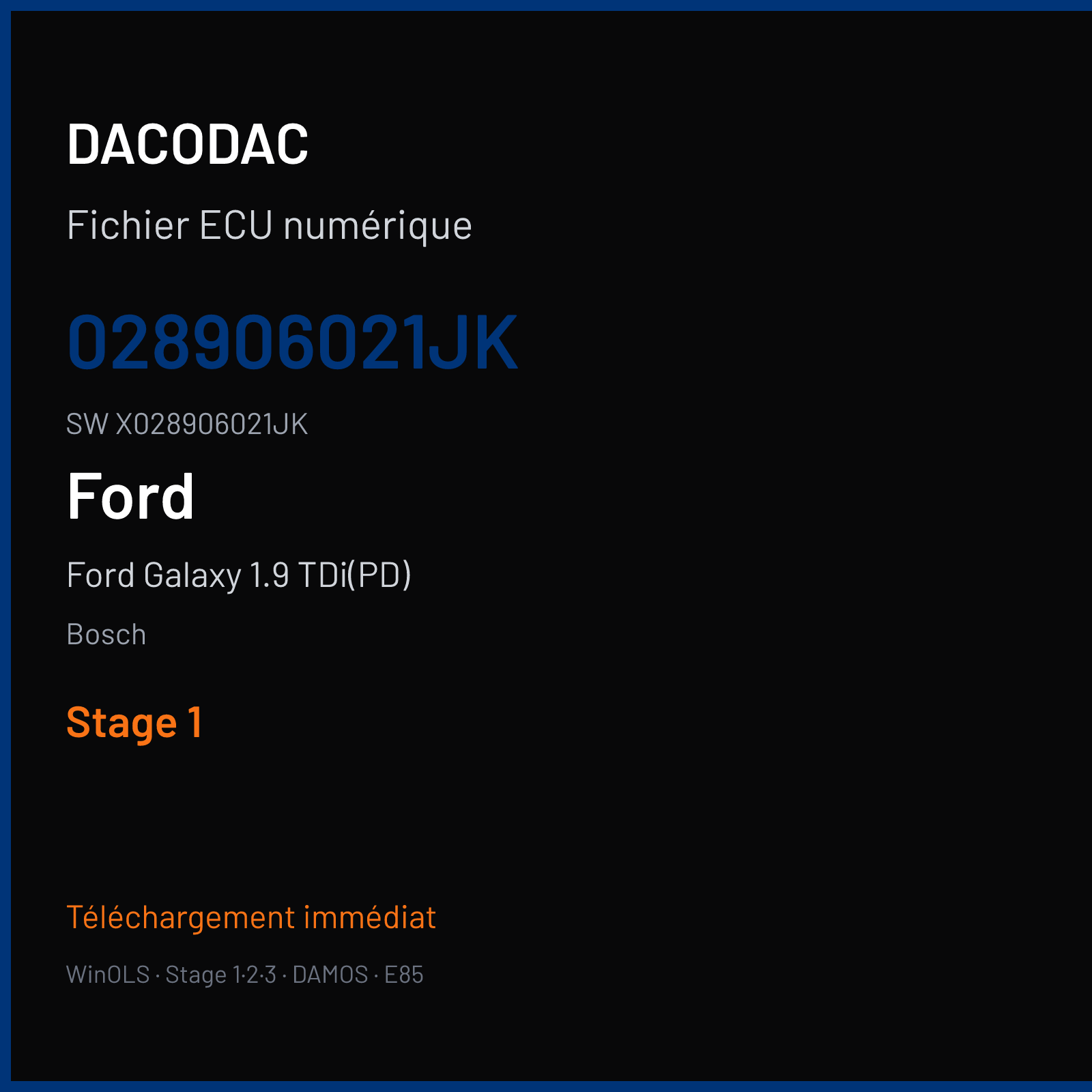 Ford Galaxy 1.9 TDi(PD) 110 ch (2000) — Bosch — 028906021JK · X028906021JK — Stage 1