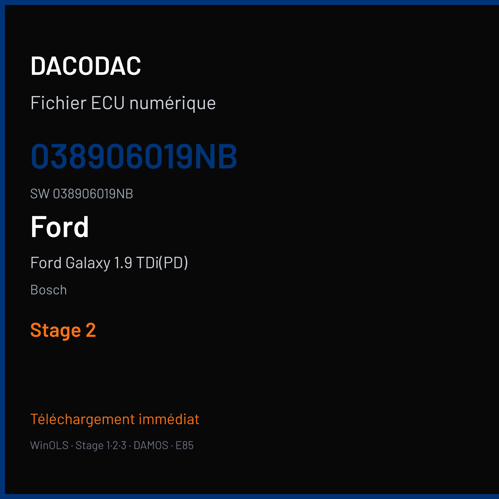 Ford Galaxy 1.9 TDi(PD) 130 ch (2002) — Bosch — 038906019NB · 038906019NB · 371264 — Stage 2