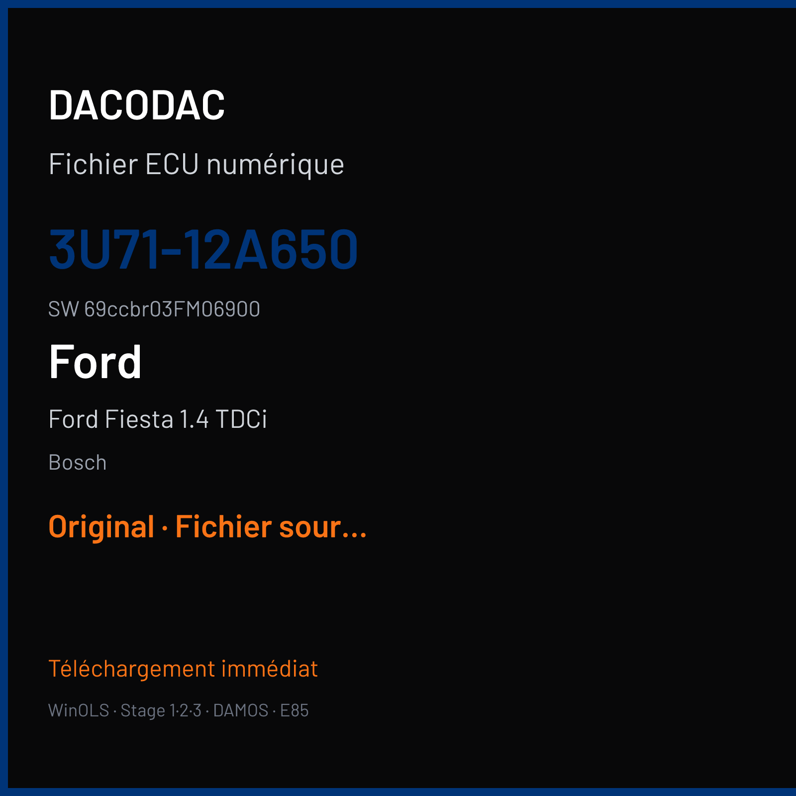 Ford Fiesta 1.4 TDCi 68 ch (2004) — Bosch — 3U71-12A650 · 69ccbr03FM06900 · FM06069000000 — Original