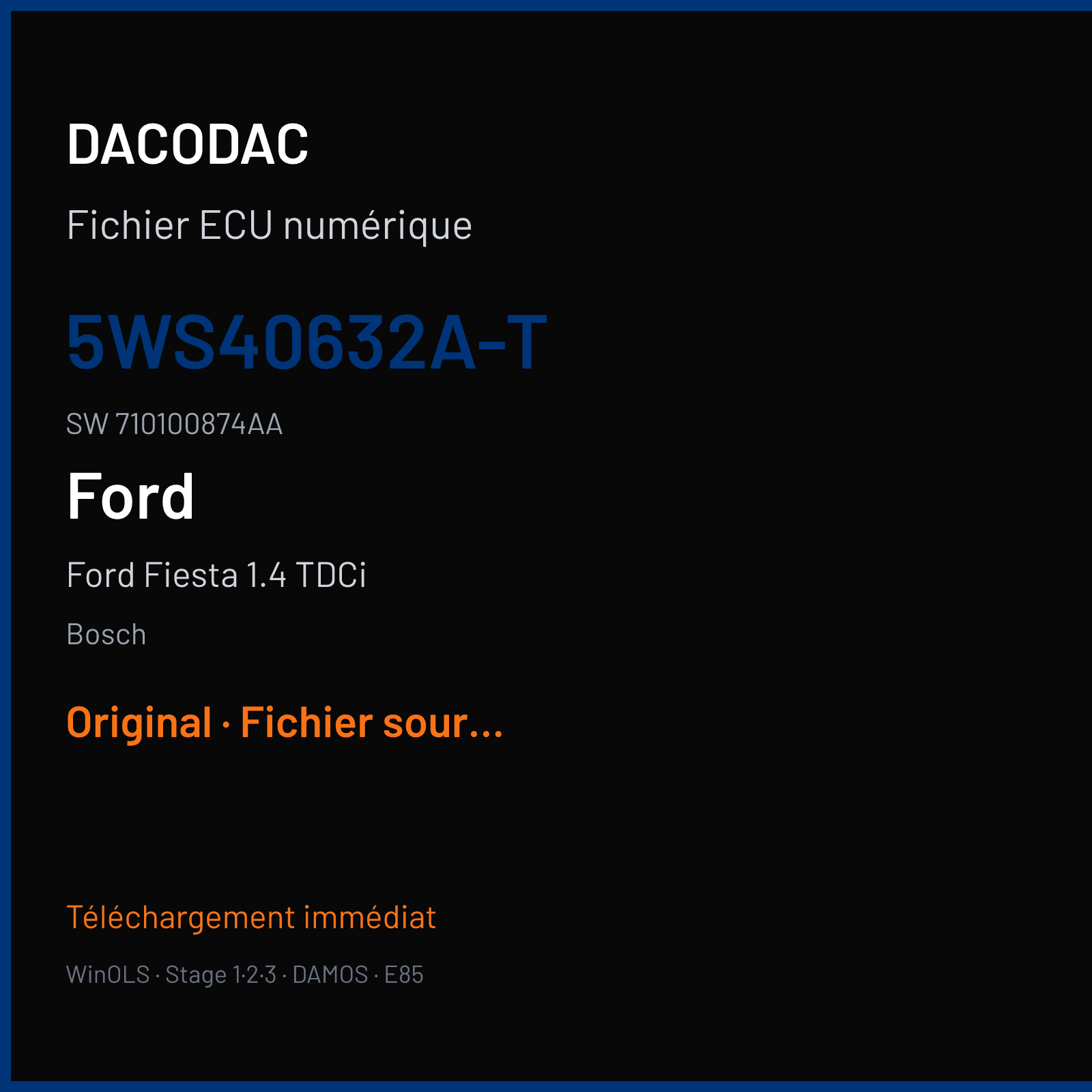 Ford Fiesta 1.4 TDCi 67 ch (2008) — Bosch — 5WS40632A-T · 710100874AA · FM15157000000 — Original
