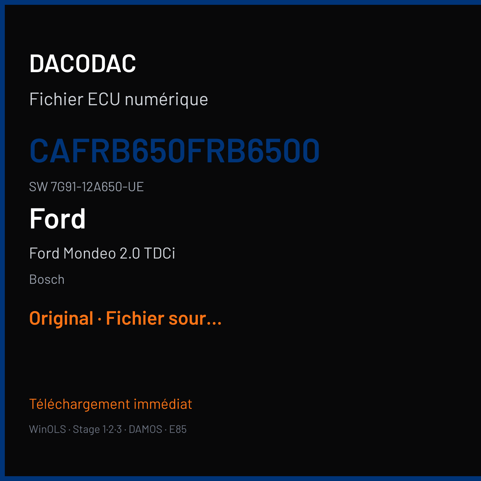 Ford Mondeo 2.0 TDCi (2006) — Bosch — CAFRB650FRB6500 · 7G91-12A650-UE — Original