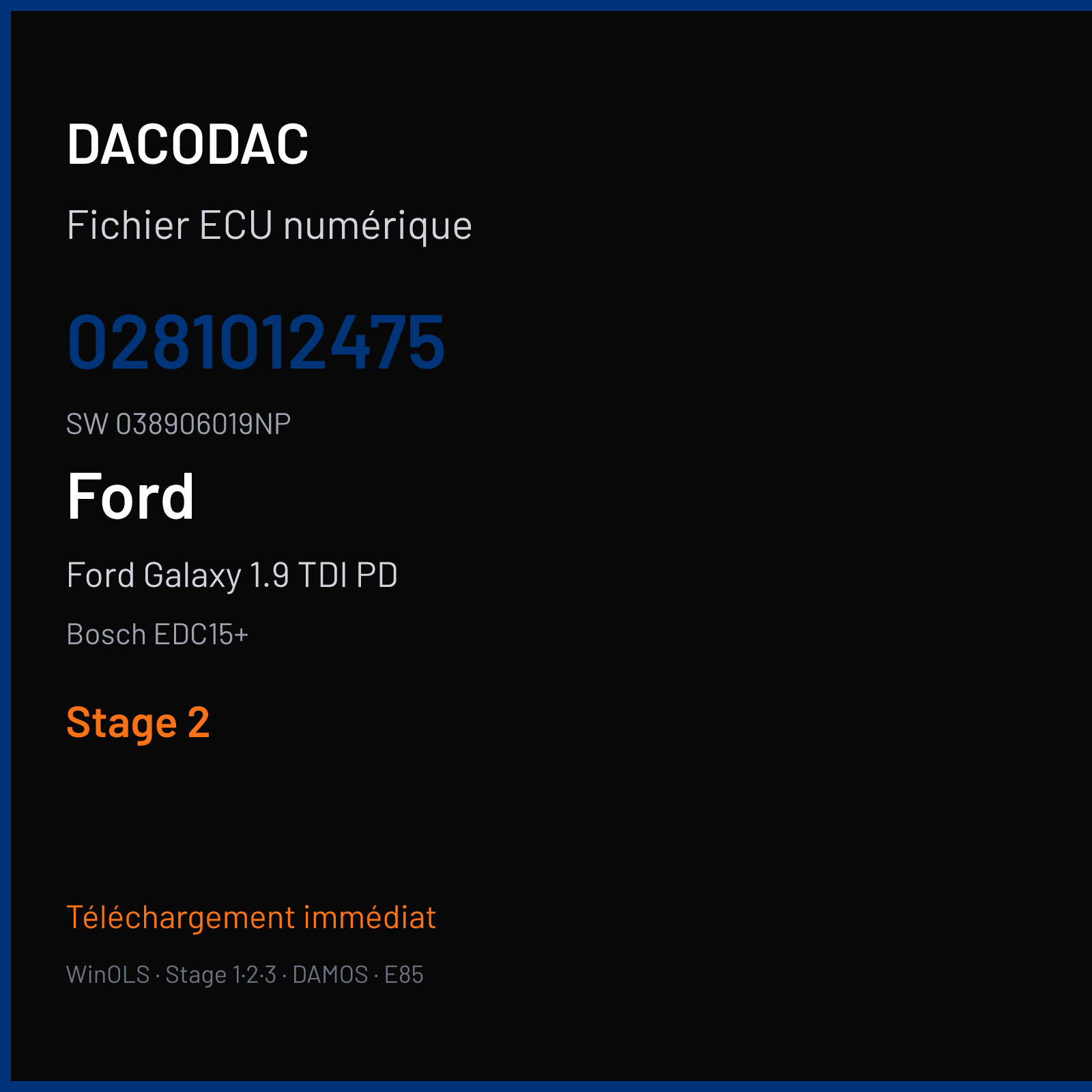Ford Galaxy 1.9 TDI PD 150 ch (2003) — Bosch EDC15+ — 0281012475 · 038906019NP · 374273 — Stage 2