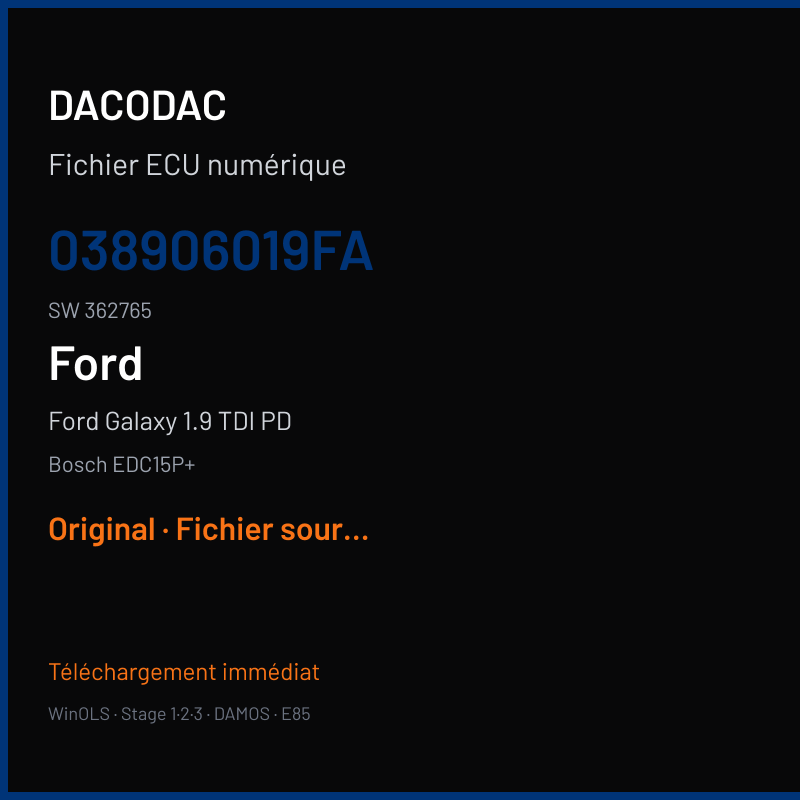 Ford Galaxy 1.9 TDI PD (2006) — Bosch EDC15P+ — 038906019FA · 362765 — Original