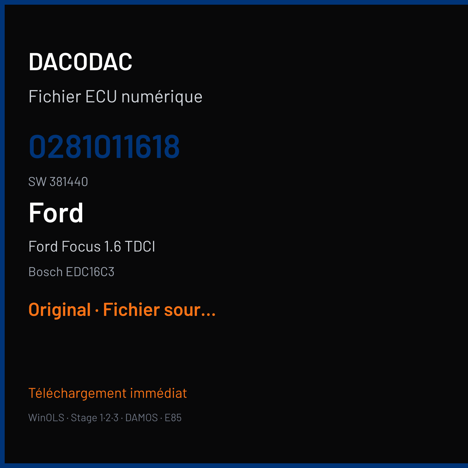 Ford Focus 1.6 TDCI (2005) — Bosch EDC16C3 — 0281011618 · 381440 — Original