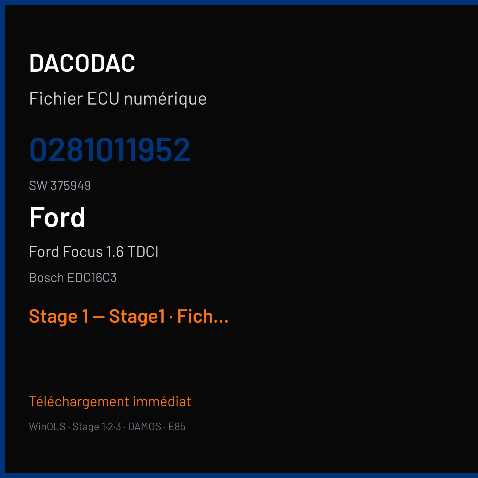 Ford Focus 1.6 TDCI (2004) — Bosch EDC16C3 — 0281011952 · 375949 — Stage 1 — Stage1